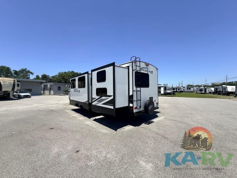 RV trailer undergoing repair at KA RV Repair, specializing in Optima RV maintenance and servicing.