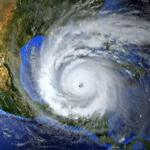 Hurricane storm swirling over the Gulf Coast, emphasizing the importance of RV hurricane prep.