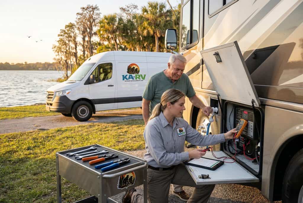 RV electrical system maintenance and repair services at KA RV Repair. Expert technicians ensuring sa.