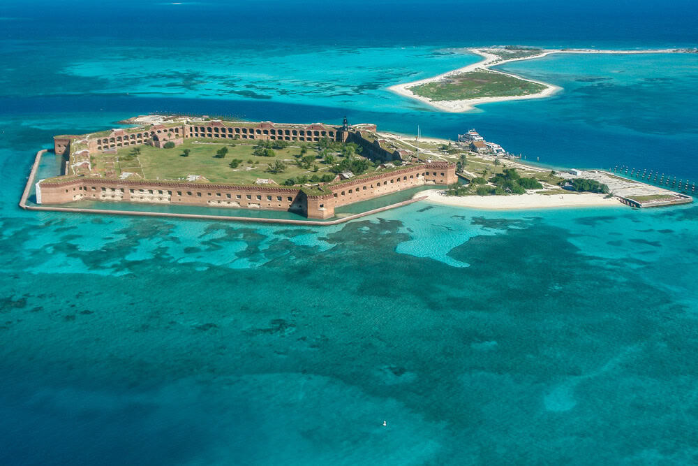 An aerial view of Fort Jefferson in the Dry Tortugas