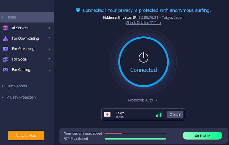 iTop VPN interface.