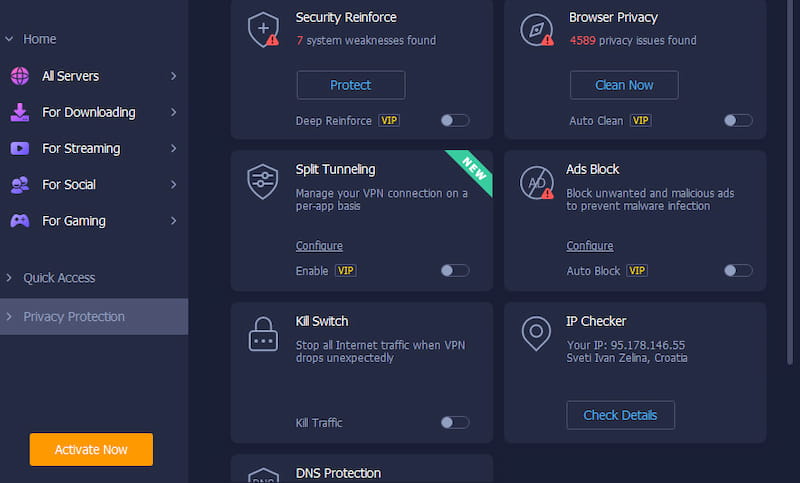 iTop VPN privacy and security options.