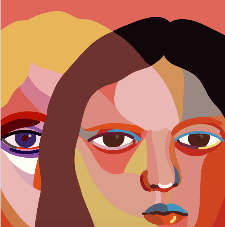 illustration of two women's faces.