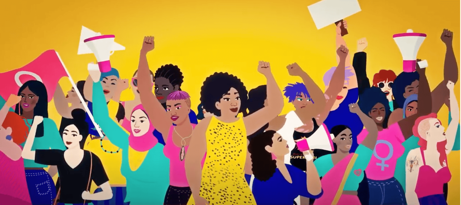 illustration of women cheering and demonstrating