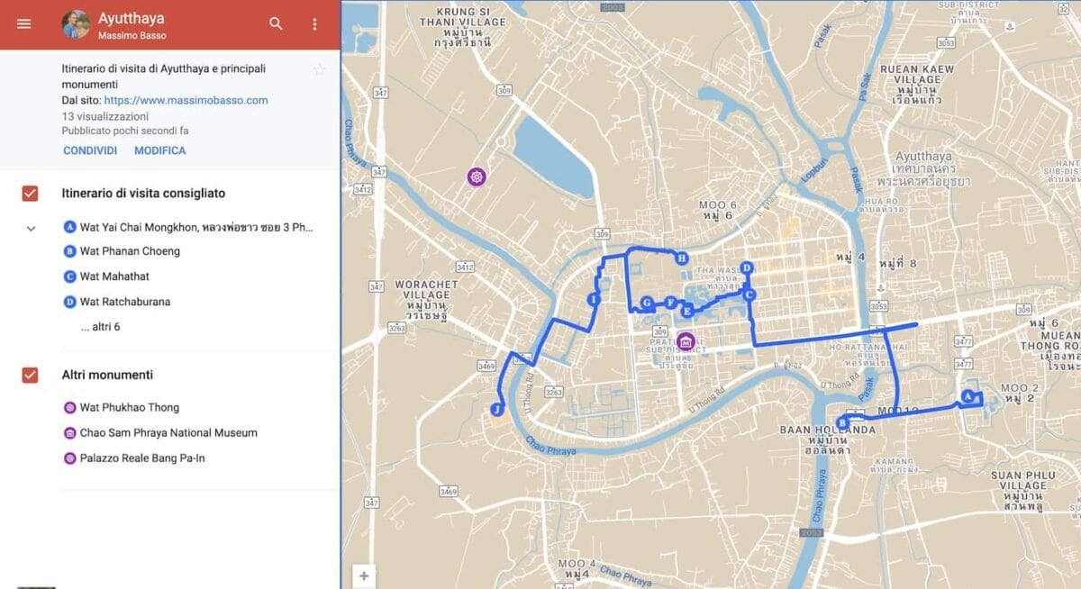 Itinerario di visita di Ayutthaya