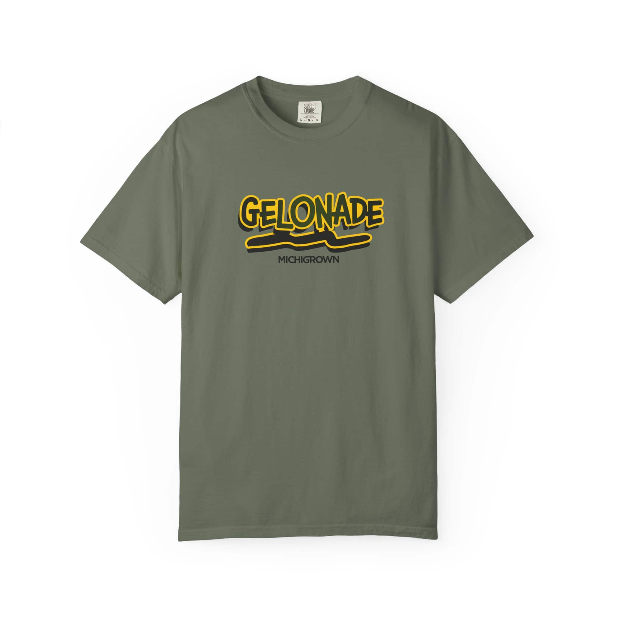 Green Gelonade T-shirt with yellow and black logo design.