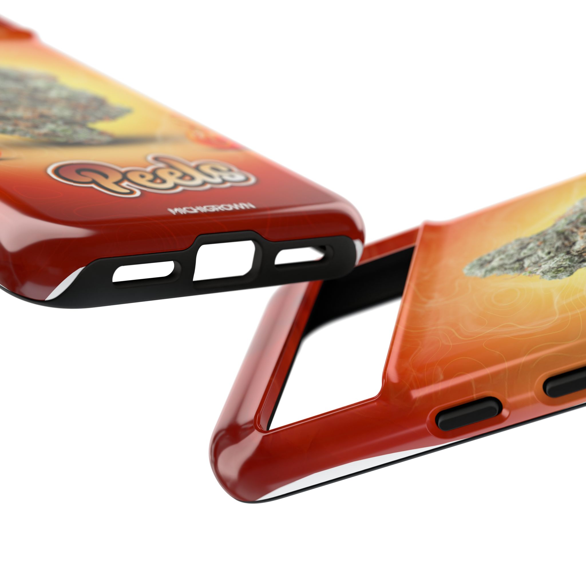 Red Peels phone case with graphic design for iPhone.