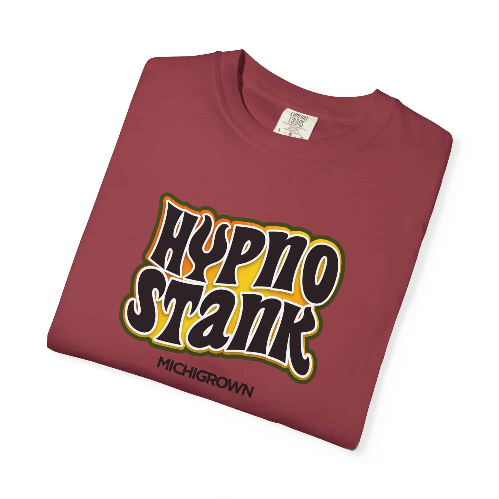 Red Hypno Stank T-shirt with bold logo from Michigrown.