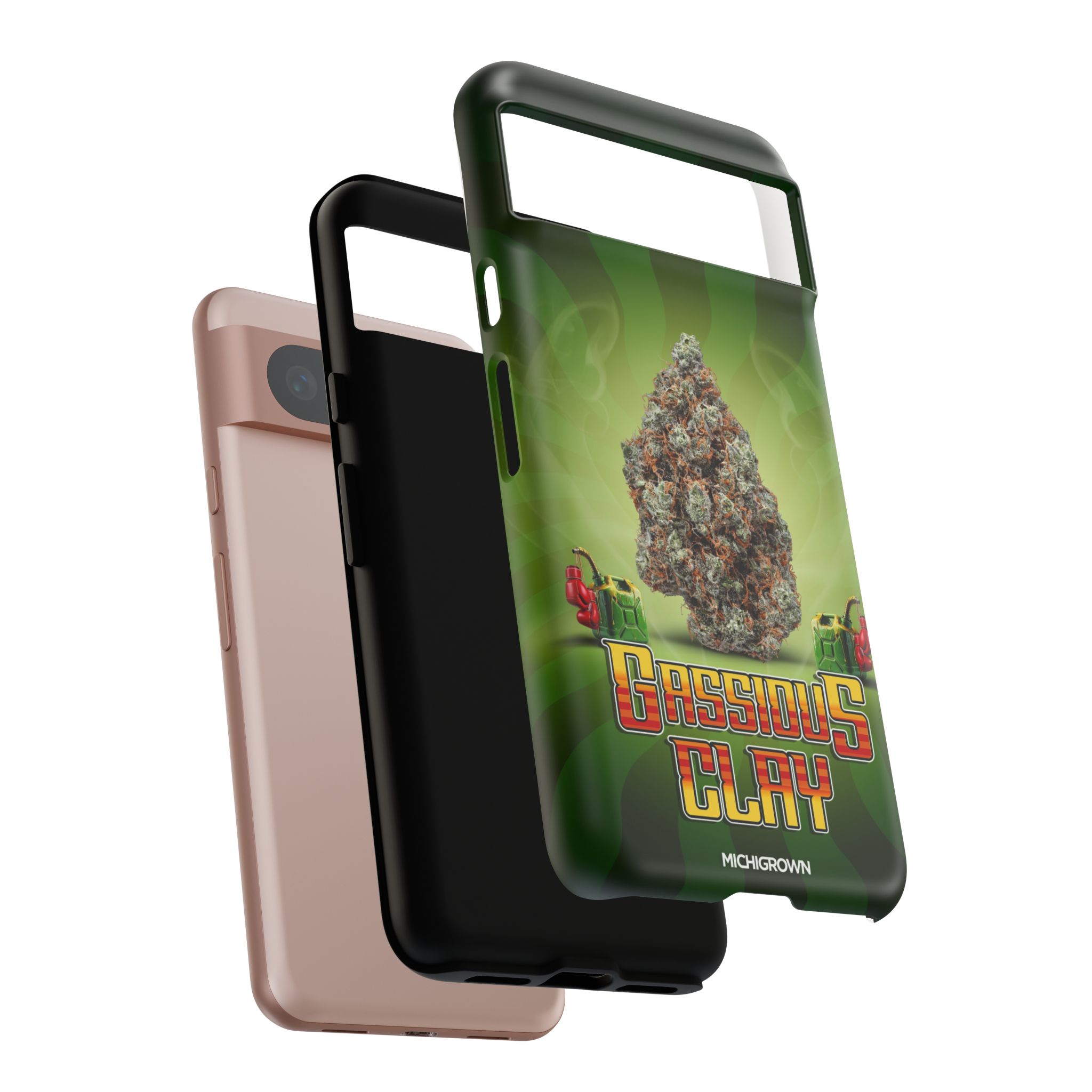Custom GASSIOUS CLAY phone case with cannabis-themed design for smartphones.