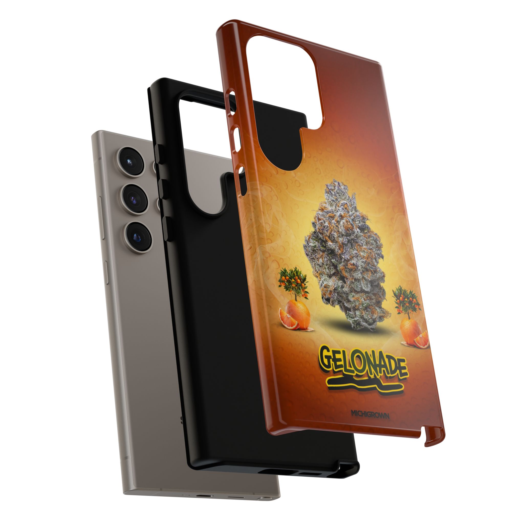 Custom GELONADE phone case with cannabis leaf design for Samsung Galaxy.