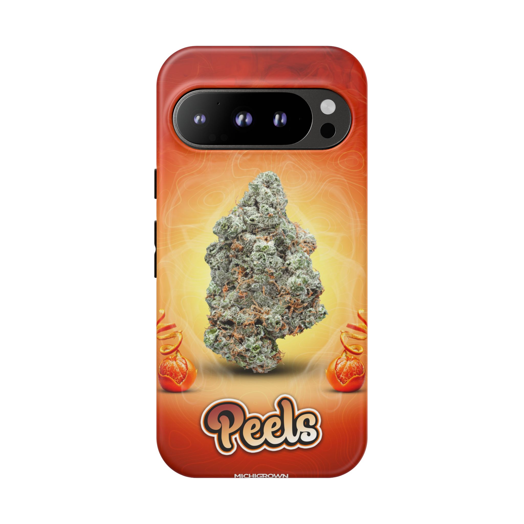 Phone case with cannabis bud and Peds logo design for PEELS PHONE CASE.