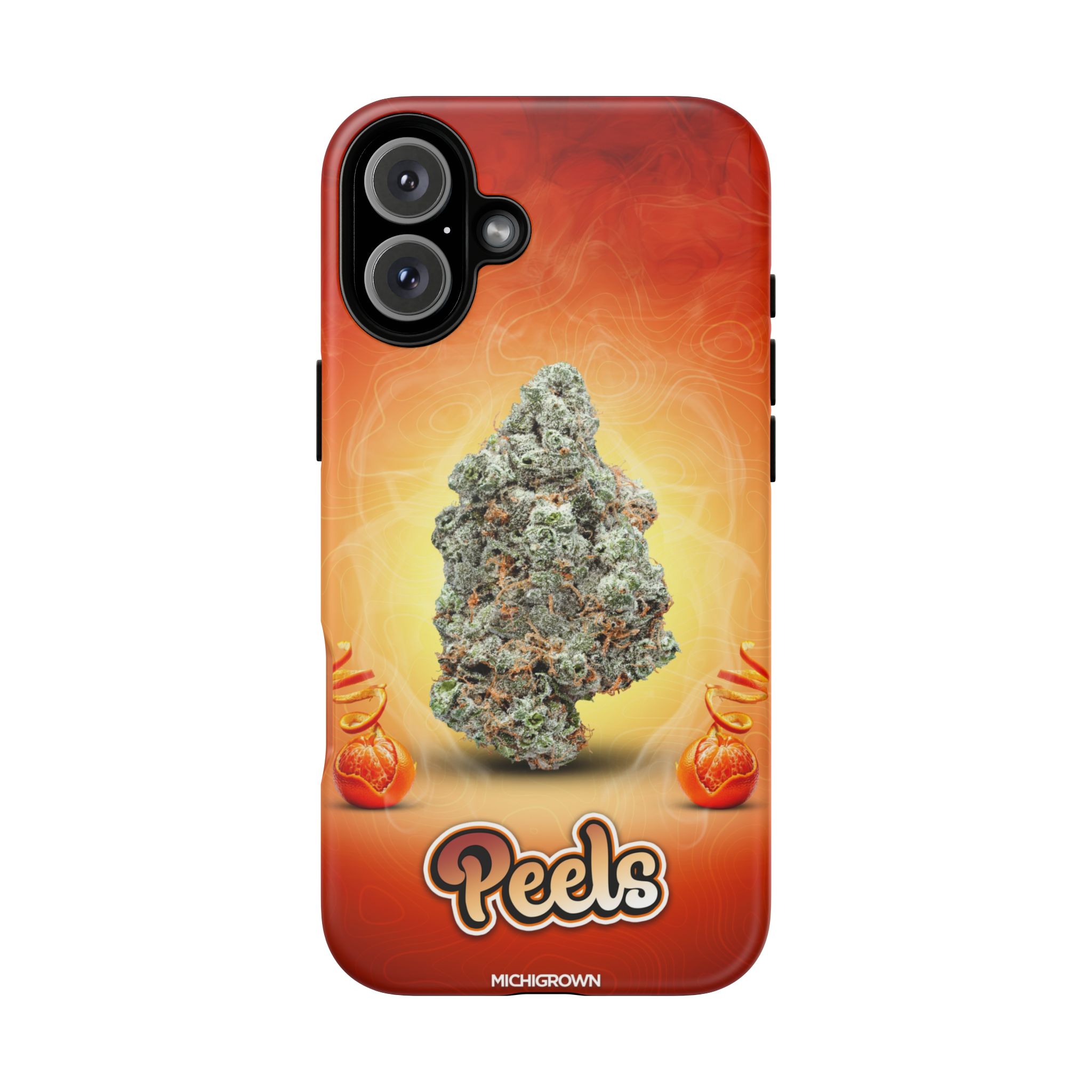 Phone case featuring cannabis bud and PEELS logo for PEELS PHONE CASE.
