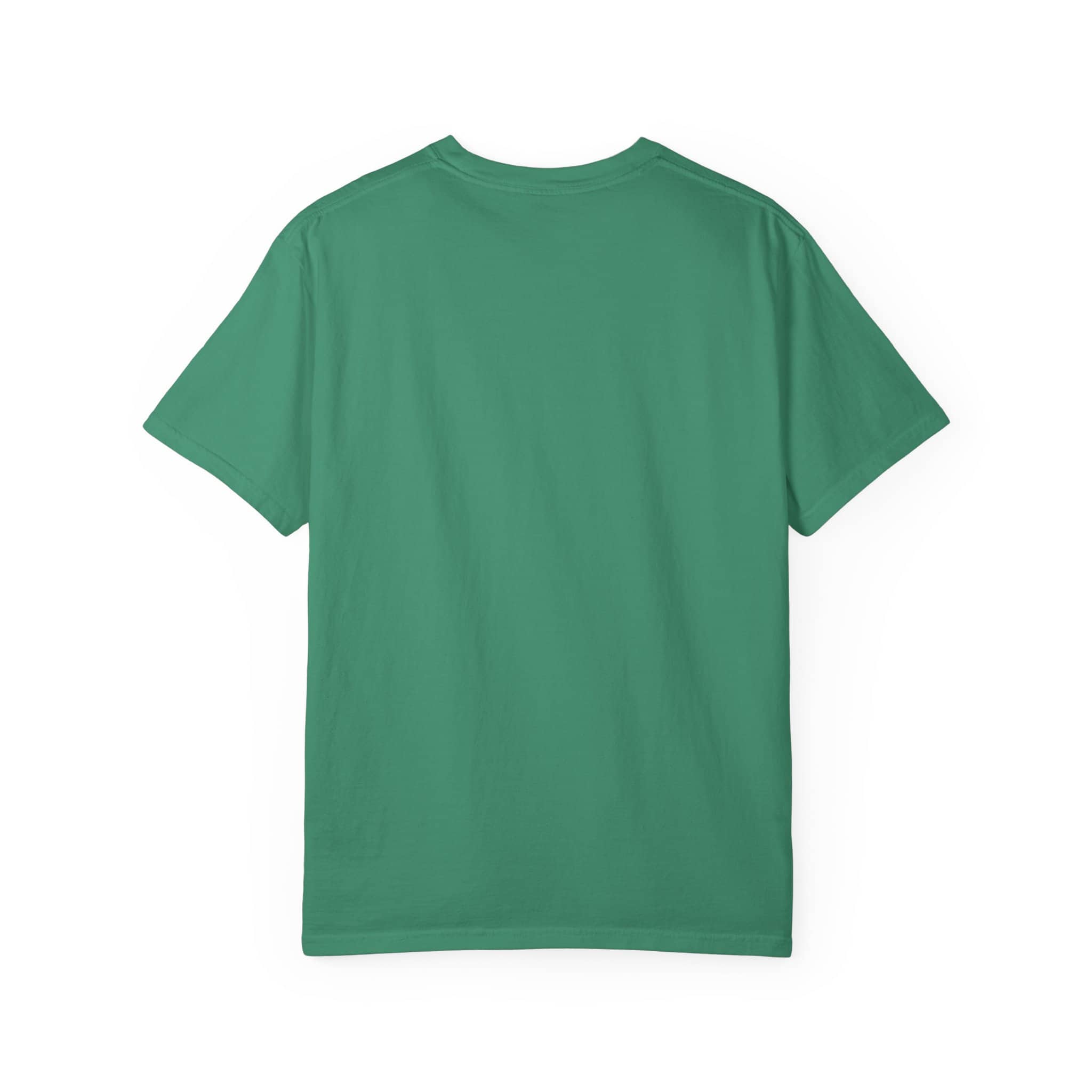 Plain green T-shirt with round neckline and short sleeves.