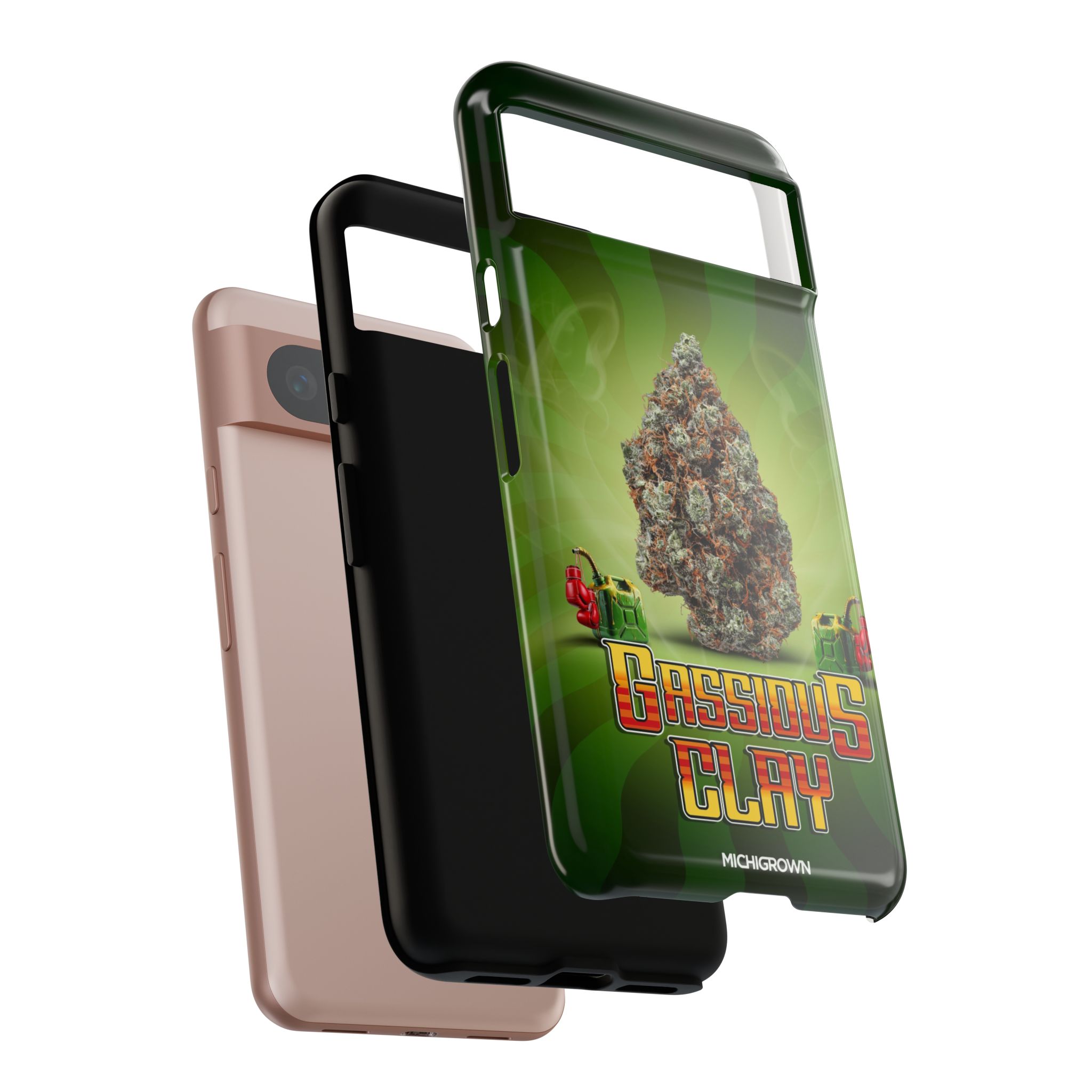 GASSIOUS CLAY phone case with cannabis-themed design for smartphones.