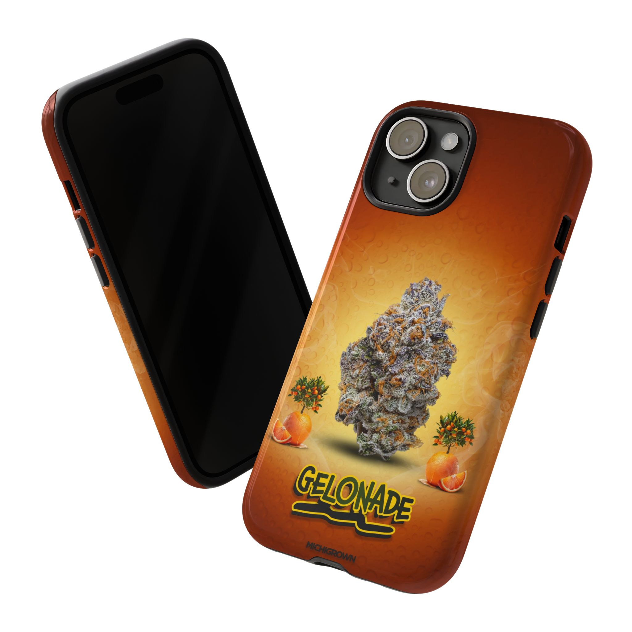 Phone case featuring cannabis bud and GELONADE logo for GELONADE PHONE CASE.