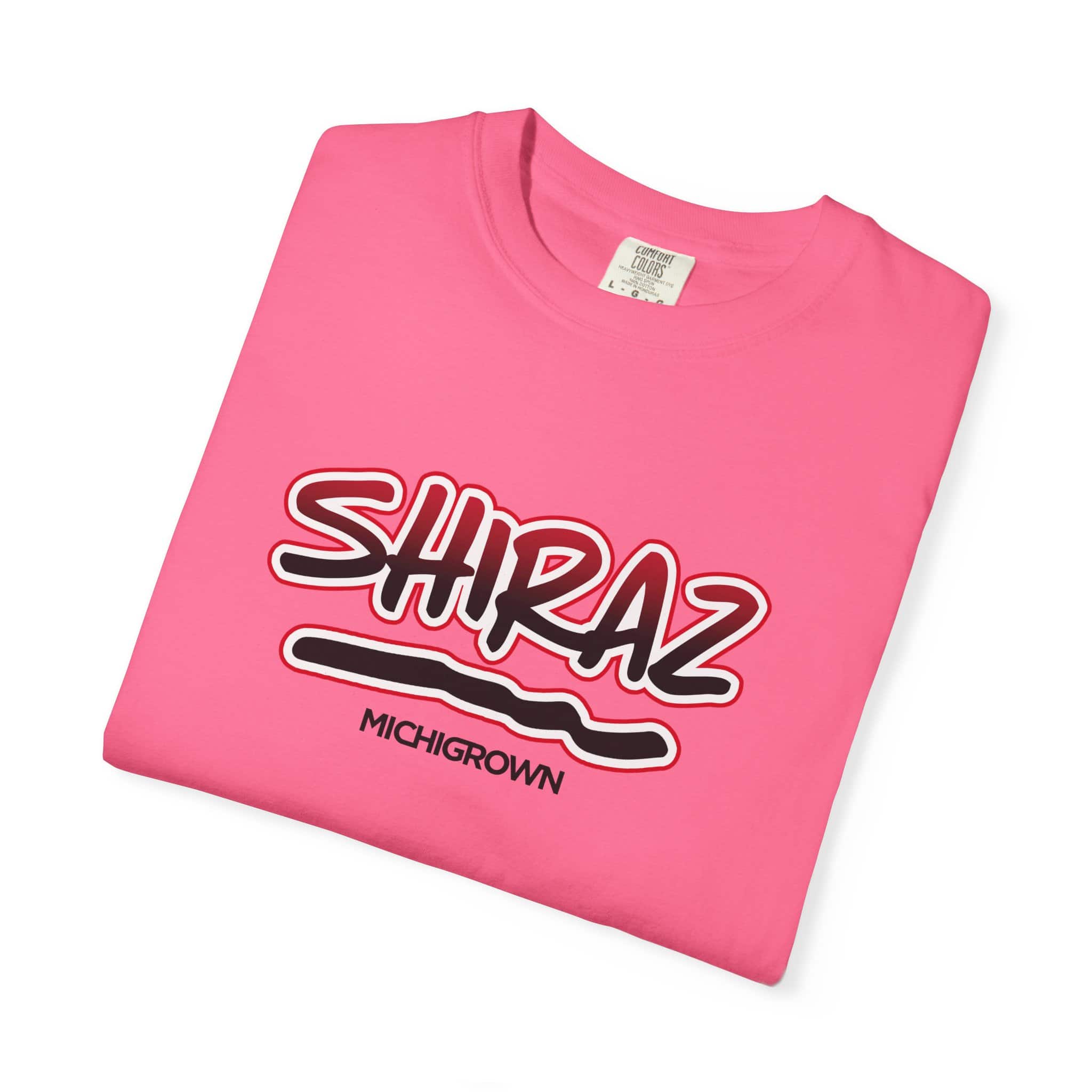 Pink Shiraz T-shirt with Michigrown logo and text.