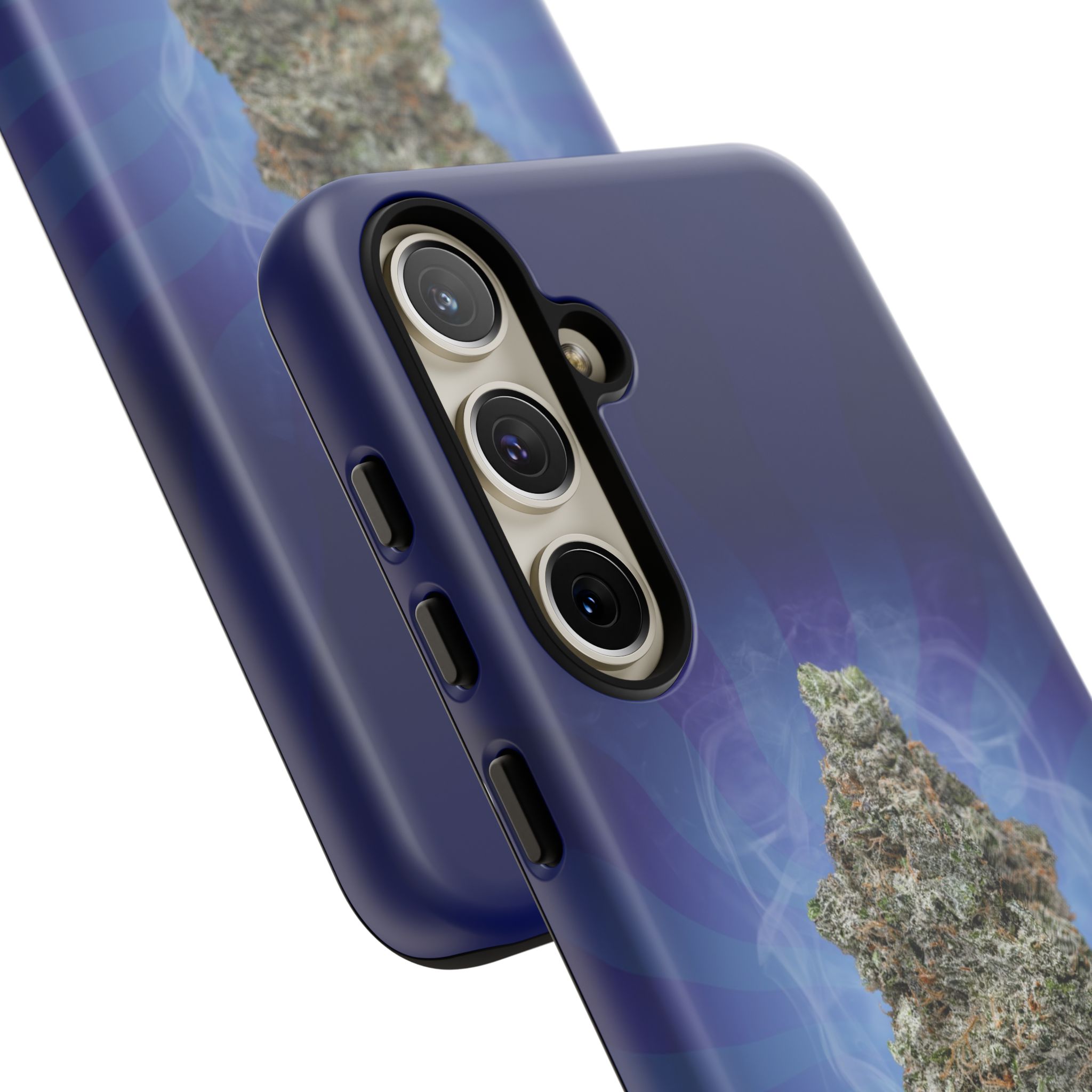 Blue phone case with a rocky mountain design for iPhone.