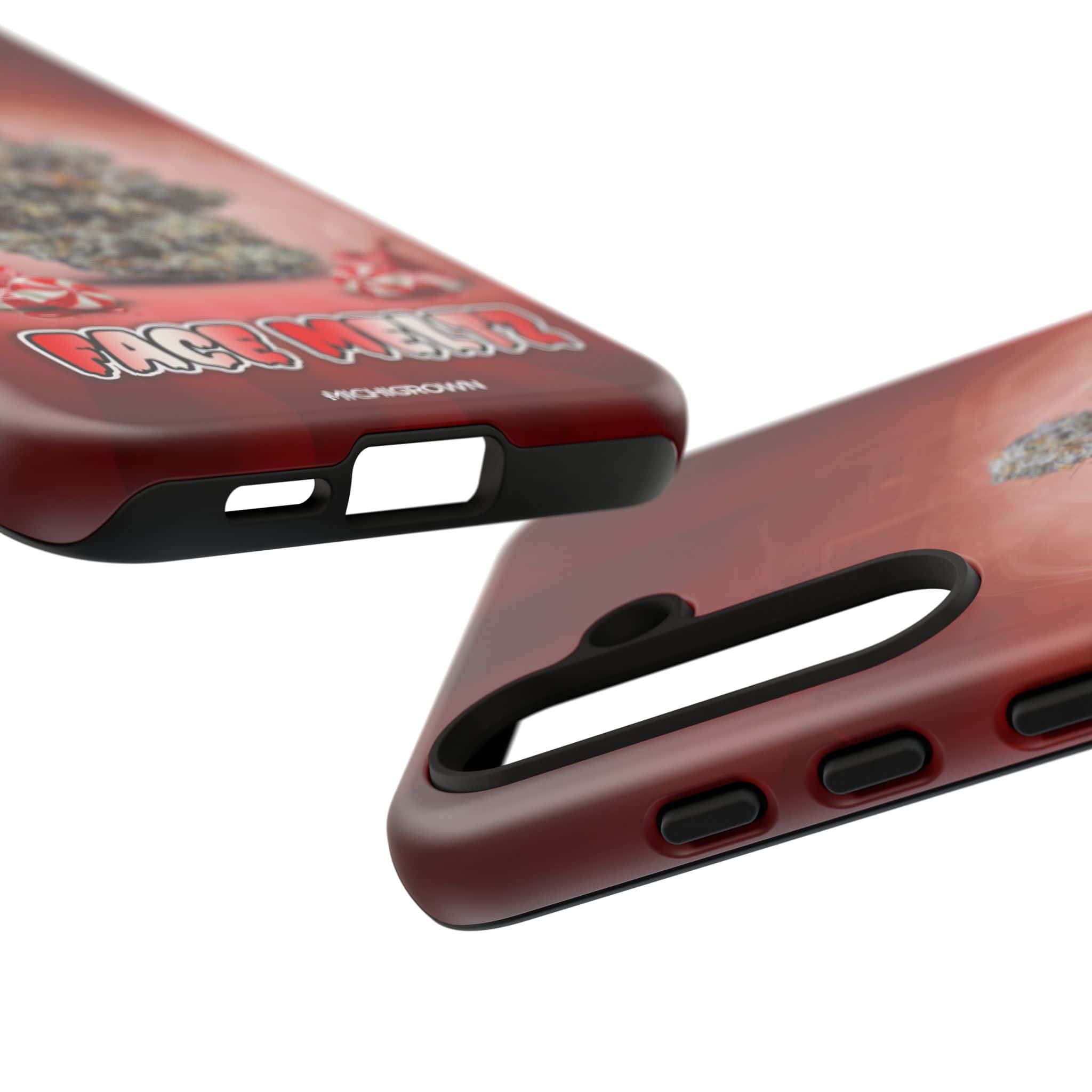 Red phone cases with rugged design and graphics from Michigrown.