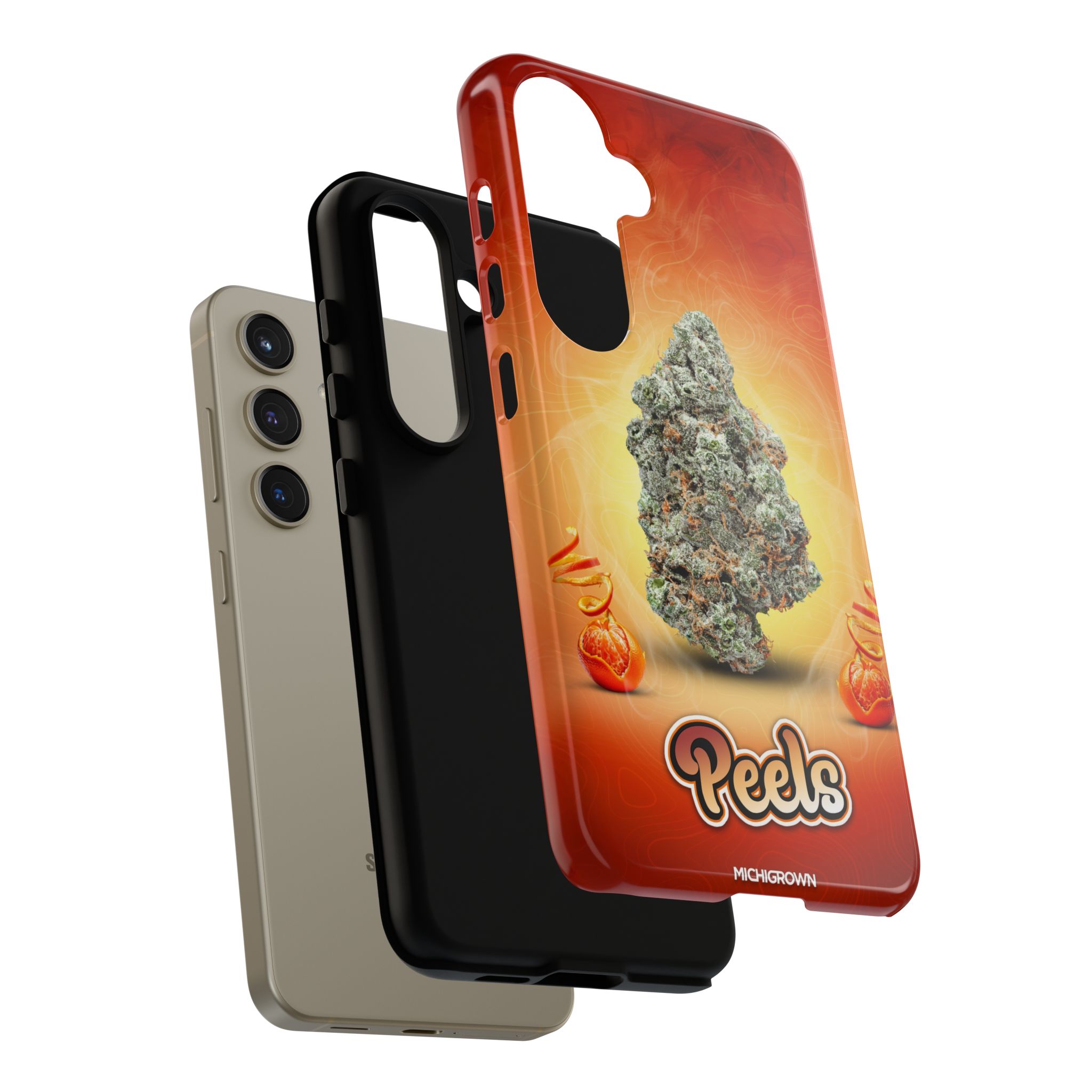 Colorful phone case with cannabis bud design for iPhone.