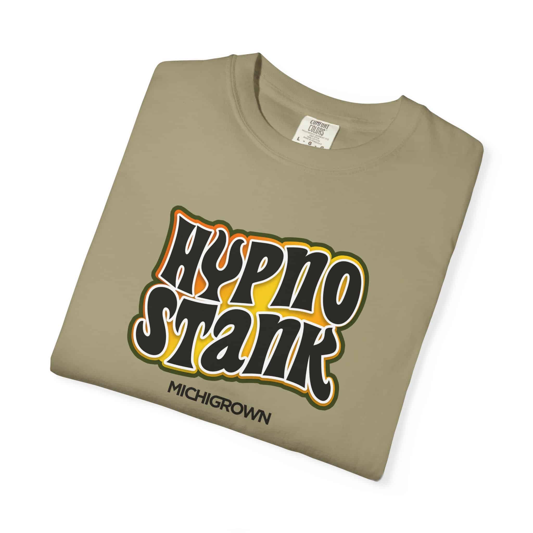 Beige T-shirt with Hypno Stank logo and Michigrown branding.