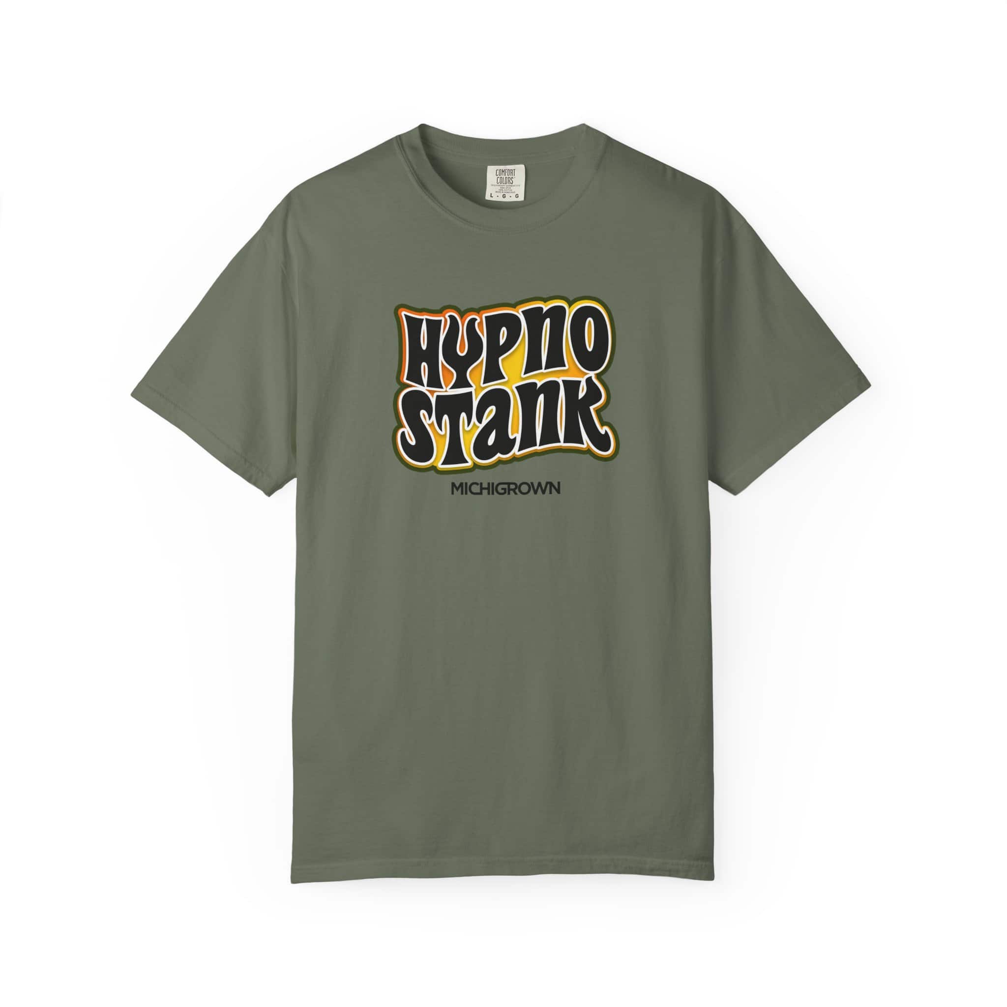 Green Hypno Stank T-shirt with bold logo for Michigan sports fans.