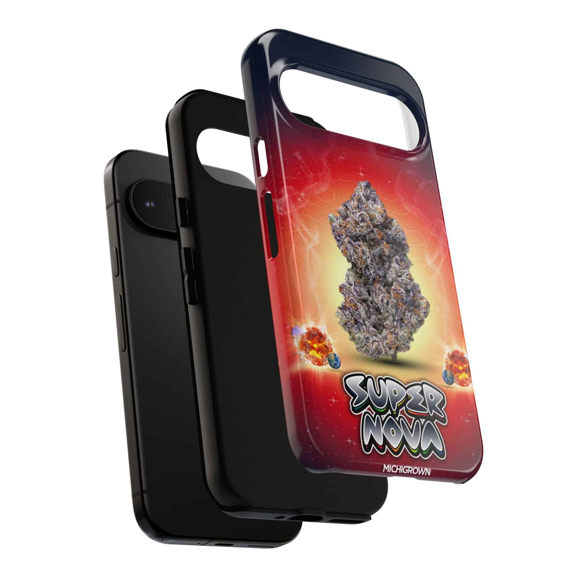 Phone case with Super Nova design featuring a cosmic explosion and galaxy theme.