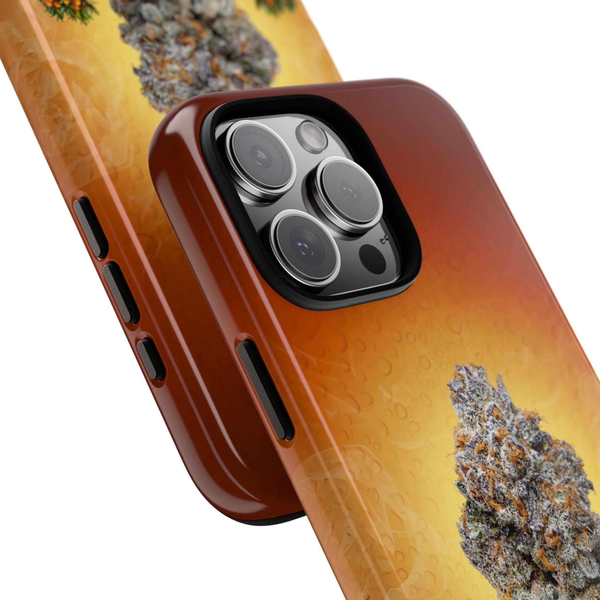 Phone case featuring cannabis plant design for iPhone.
