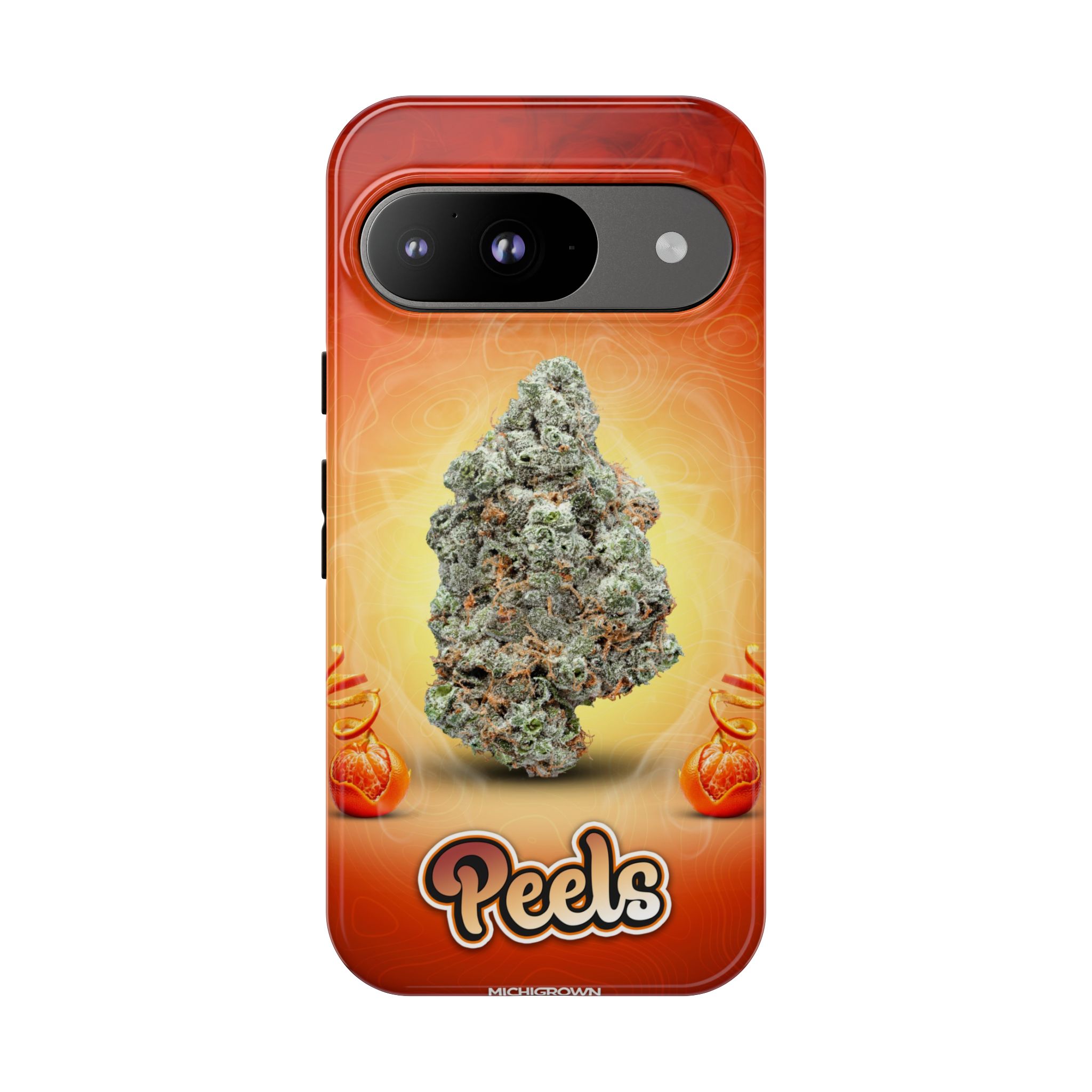 Phone case with cannabis bud and Peds logo for PEELS PHONE CASE.