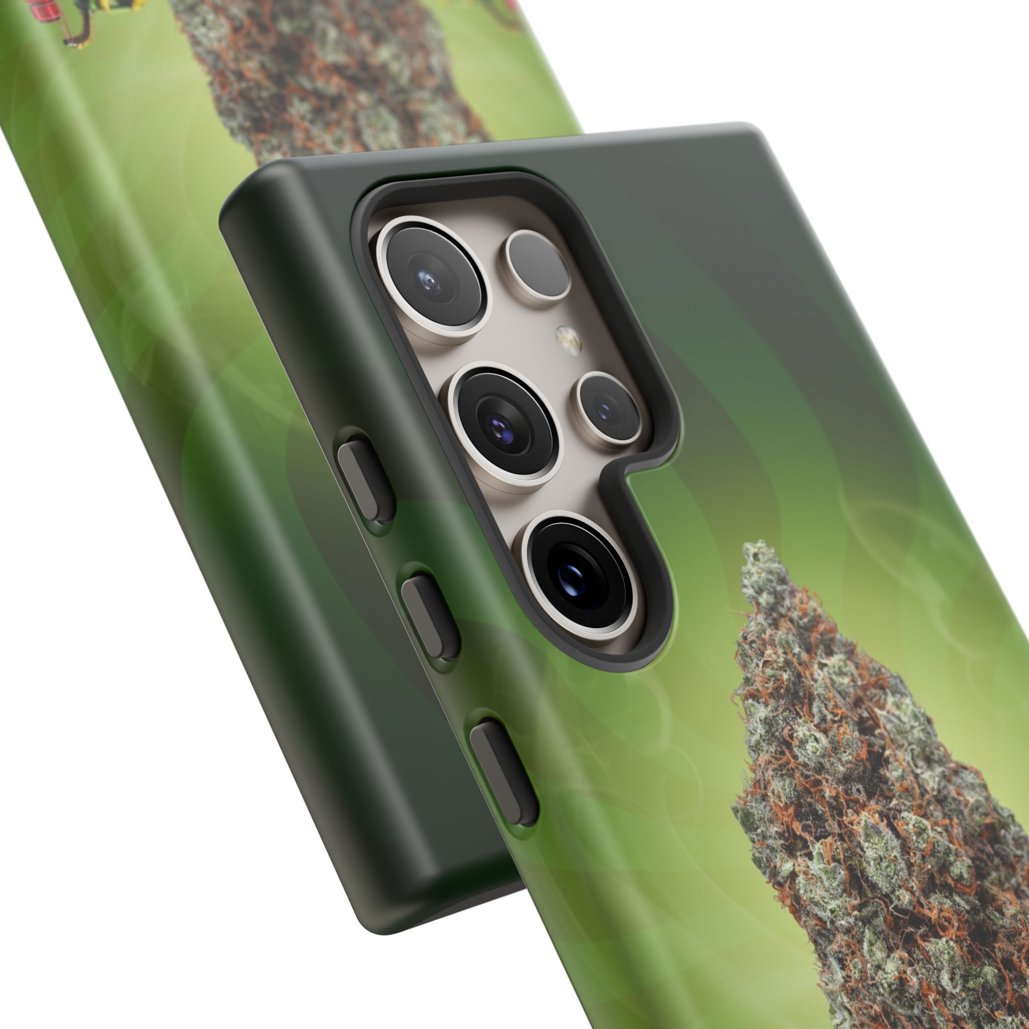 Green GASSIOUS CLAY phone case with cannabis leaf design for iPhone.