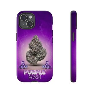 Purple phone case with ice and cannabis leaf design for iPhone 11 Pro.