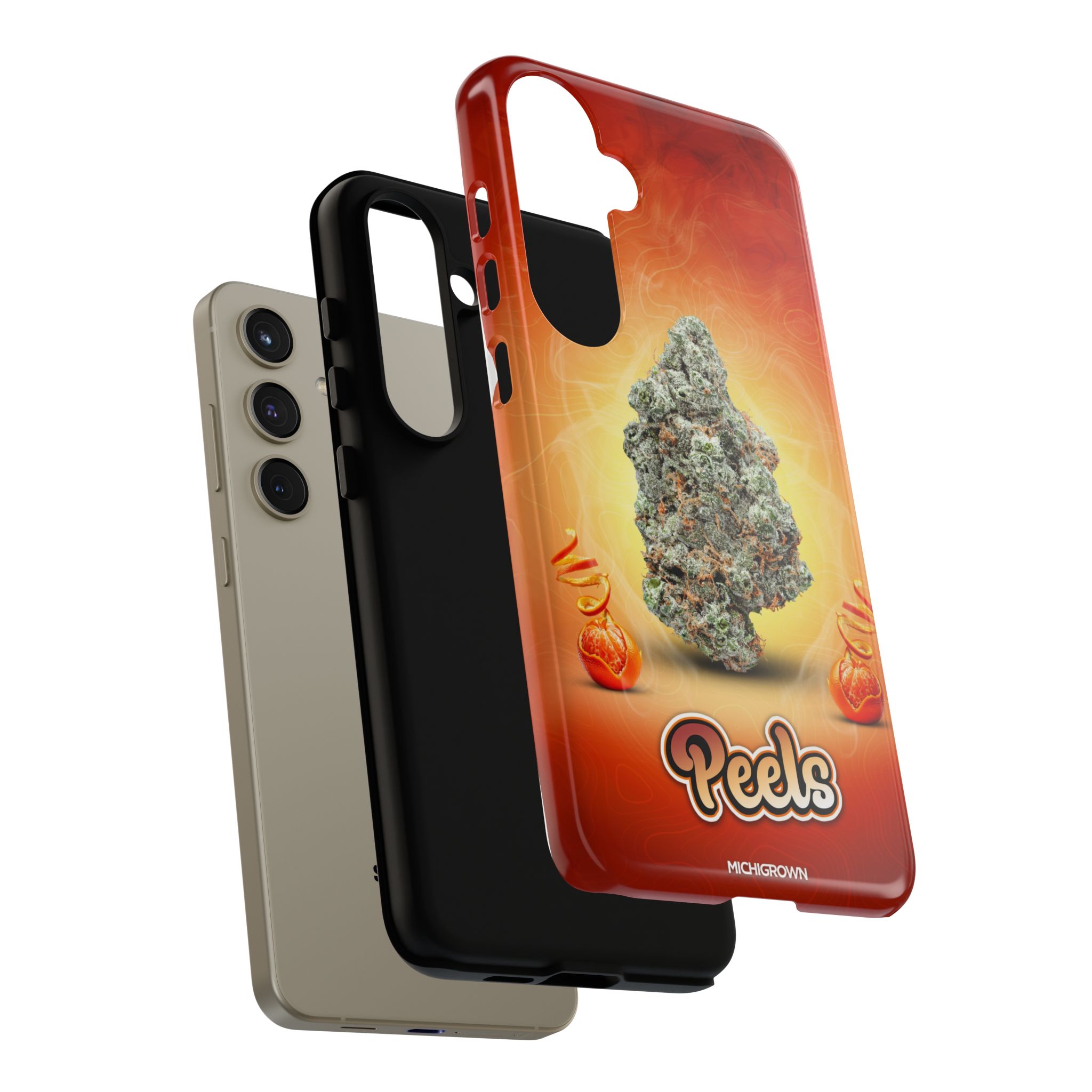 Colorful phone case with cannabis bud design for iPhone 14 Pro.