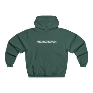 Green hoodie with Michigrown logo for Michigan apparel.