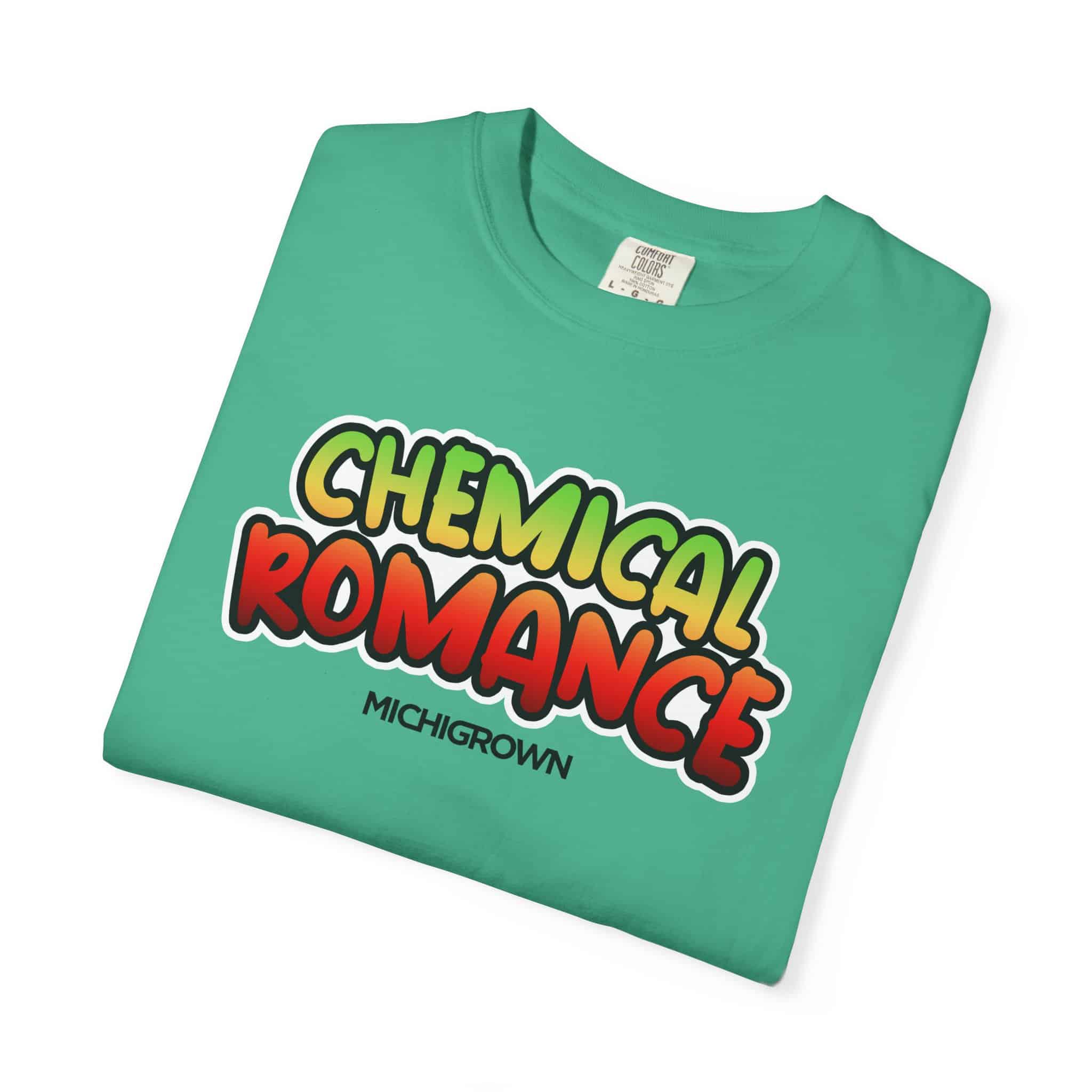 Green T-shirt with 'Chemical Romance' graphic and Michigrown logo.