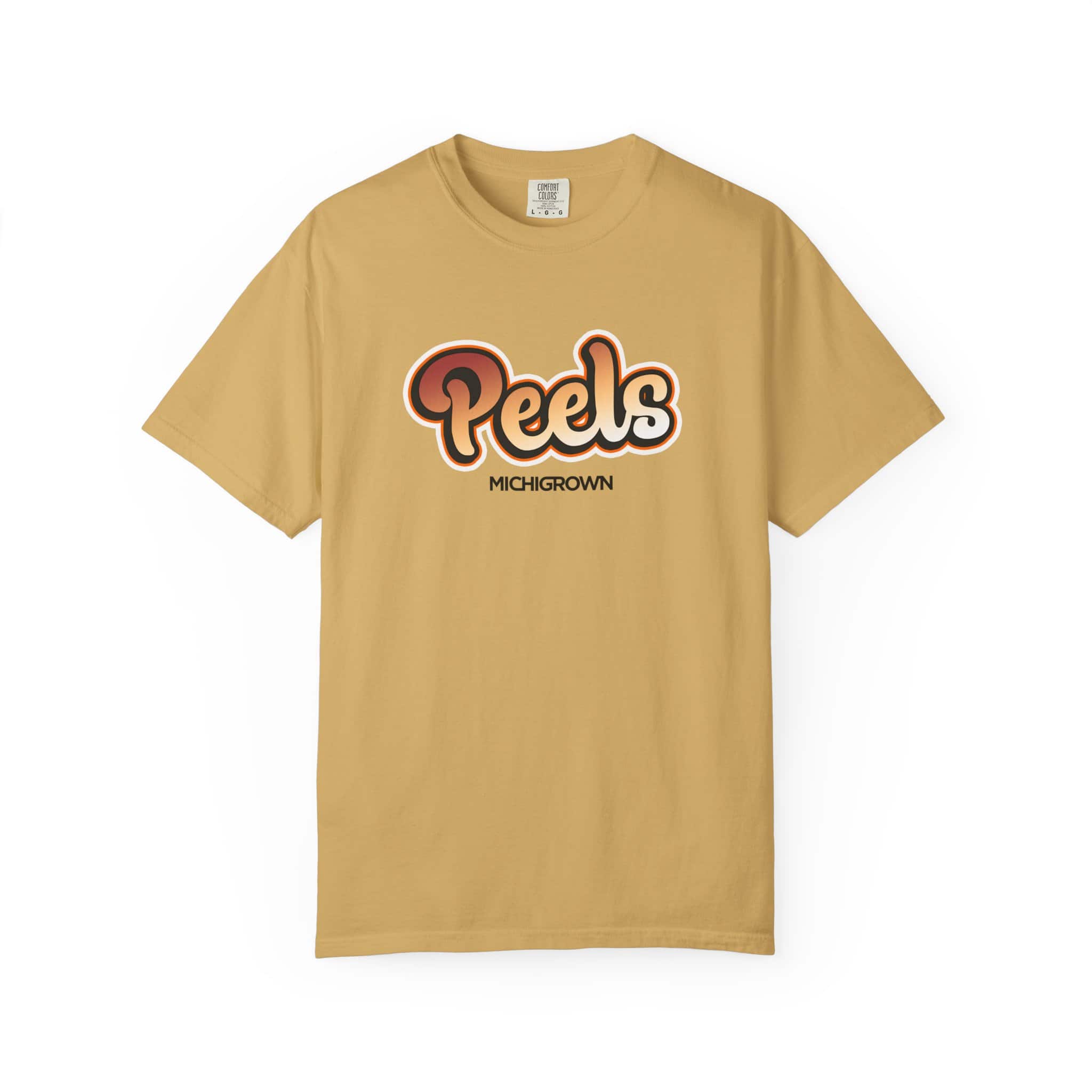 Beige T-shirt with Michigrown Peds logo for Peels.