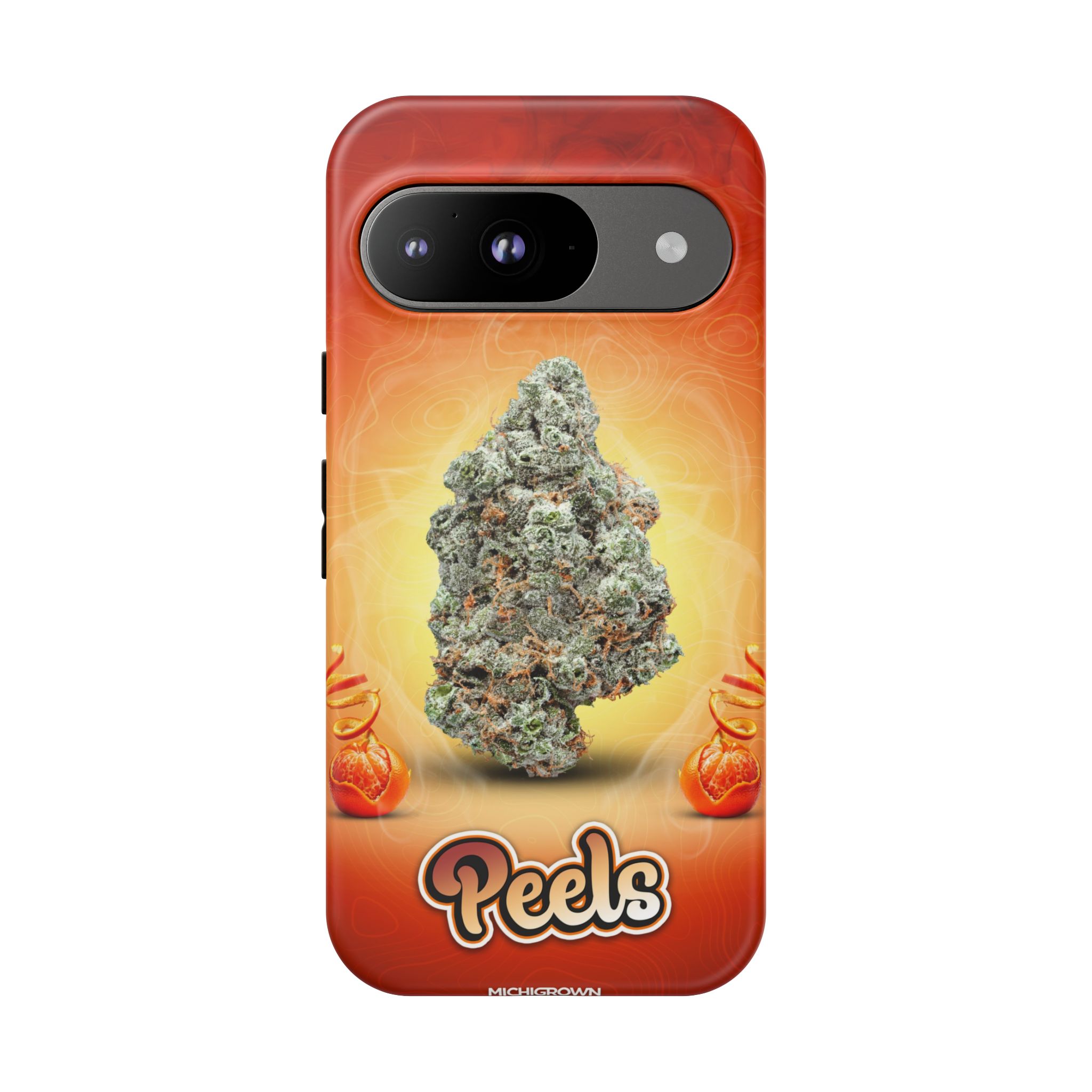Phone case with cannabis bud and Peds logo for PEELS PHONE CASE.