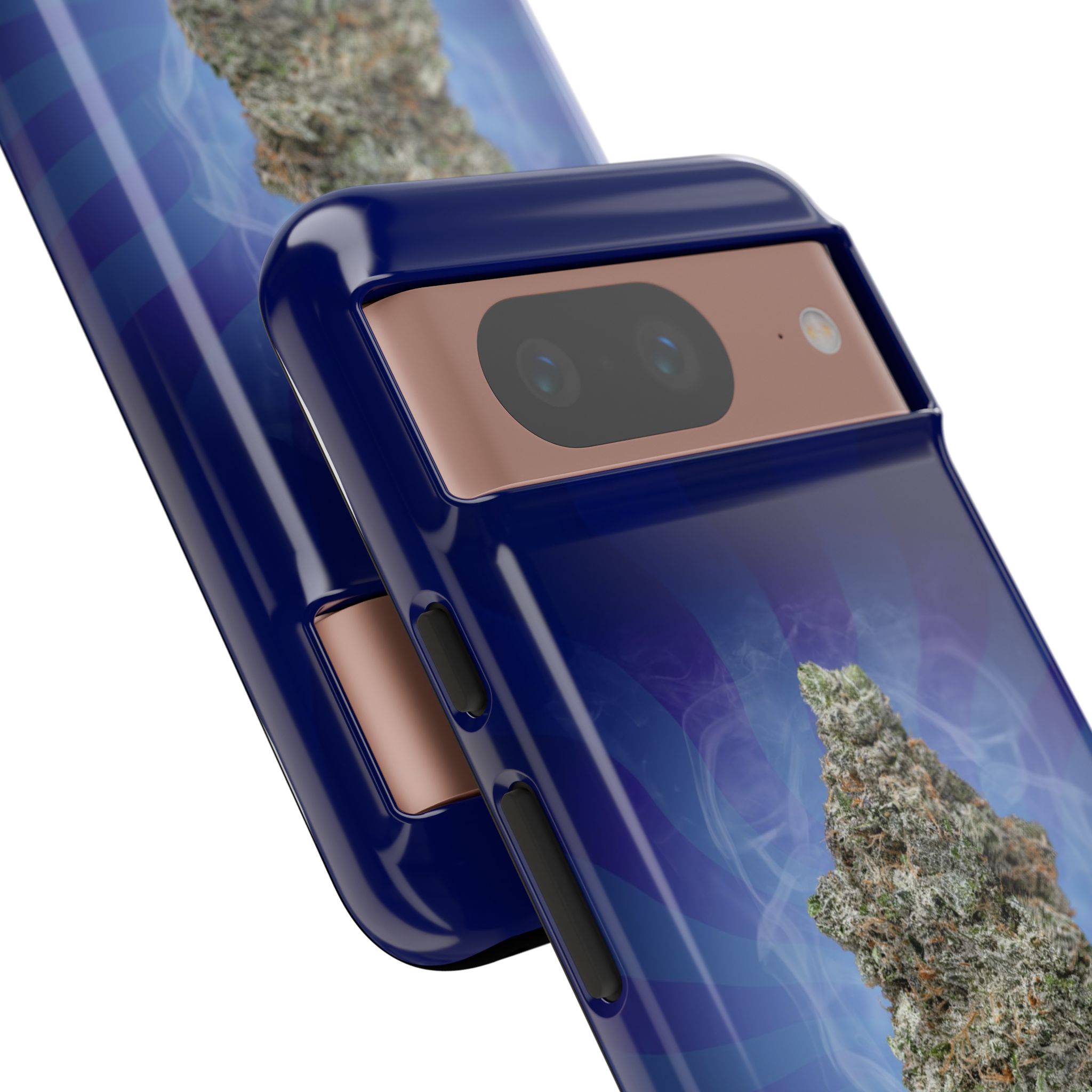 Blue phone case with cannabis leaf design for Samsung Galaxy Z Flip.