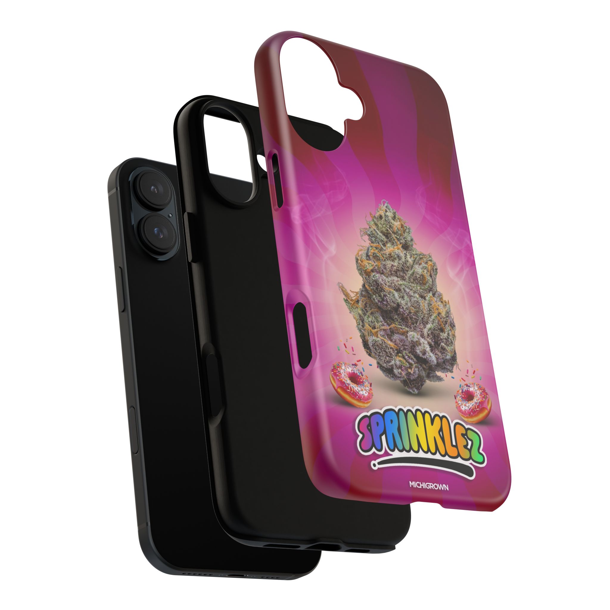 Colorful SPRINKLEZ phone case with a cannabis bud design for iPhone.