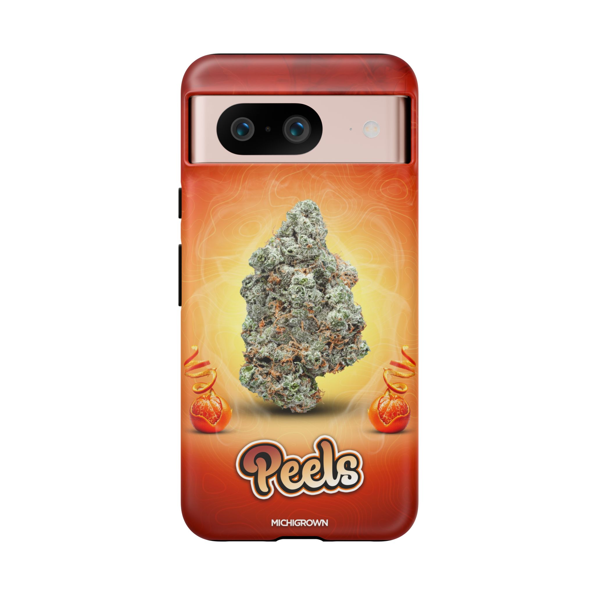 Phone case featuring cannabis bud and PEELS logo for PEELS PHONE CASE post.