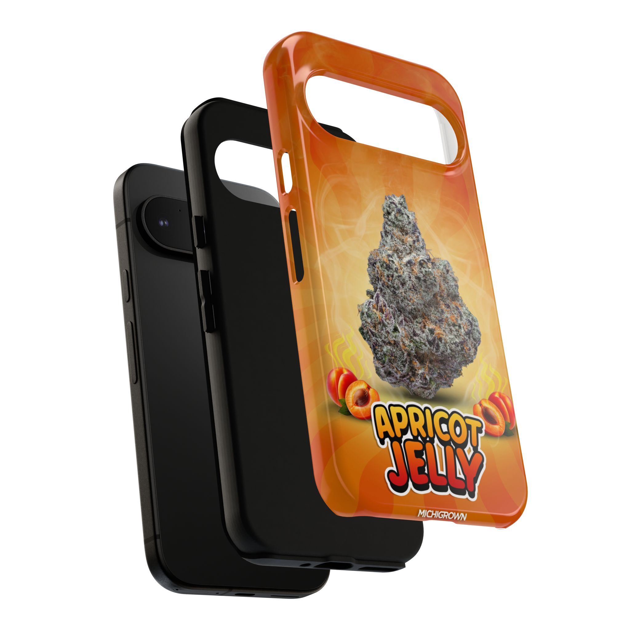 Orange apricot jelly phone case with a rocky design for iPhone.