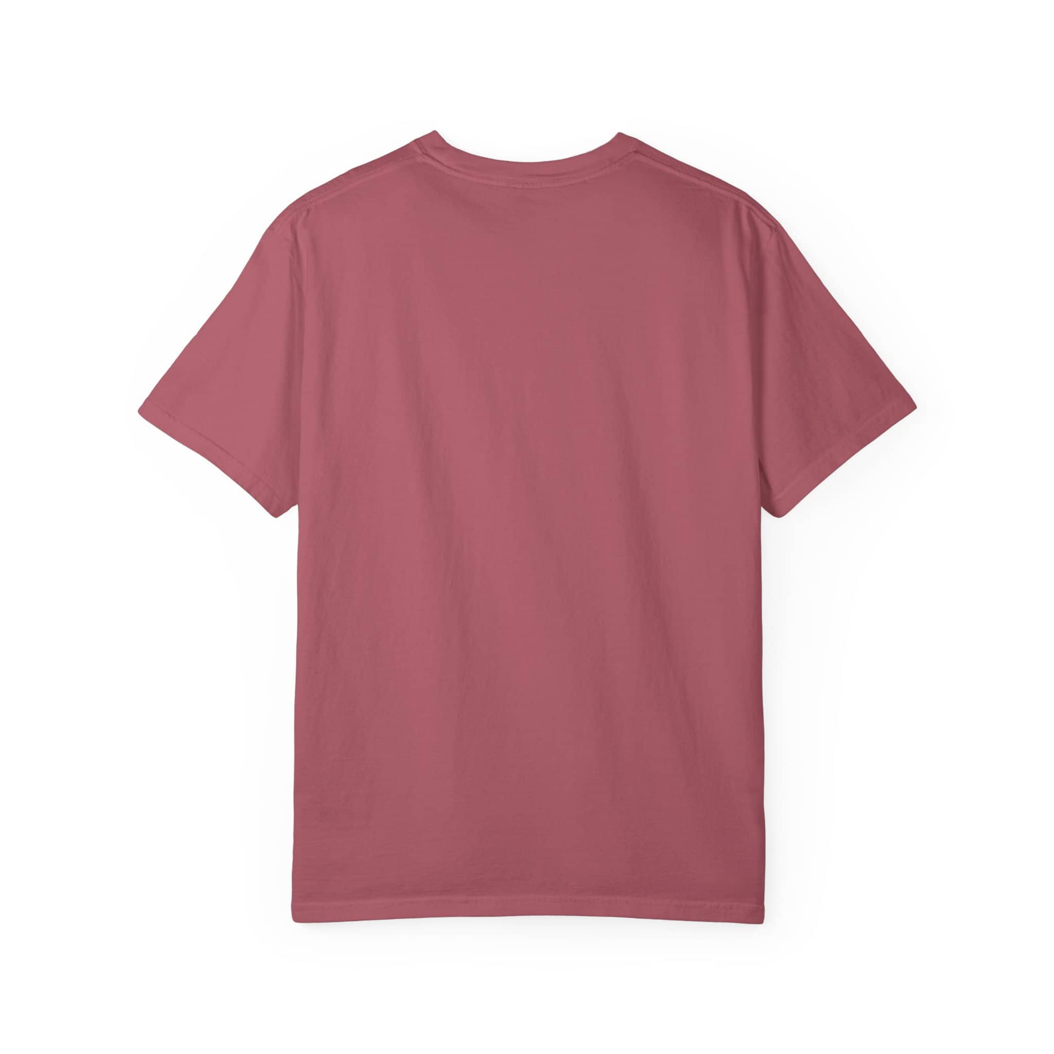 Solid pink T-shirt with round neckline and short sleeves.