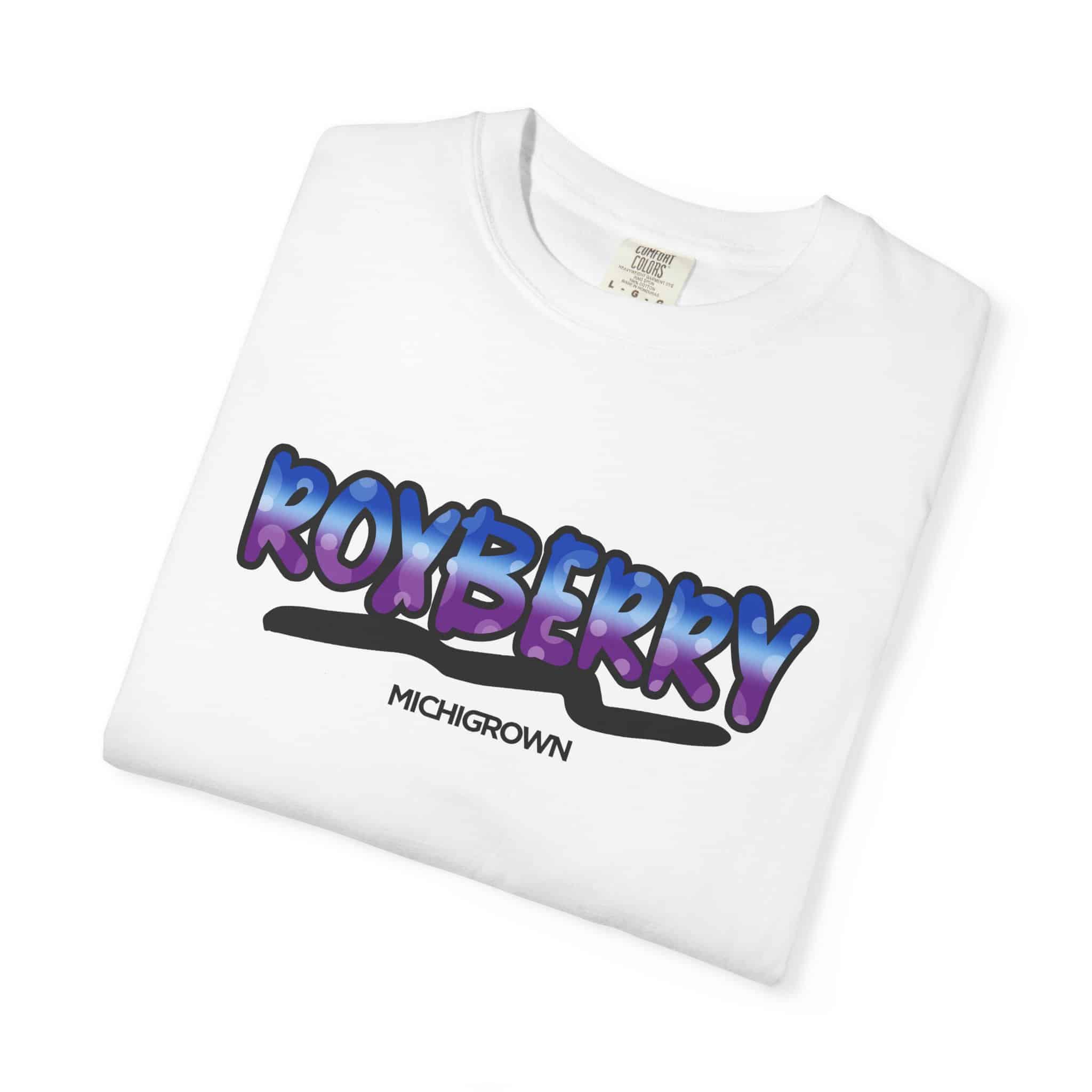 White T-shirt with Roxberry graphic and Michigrown logo.