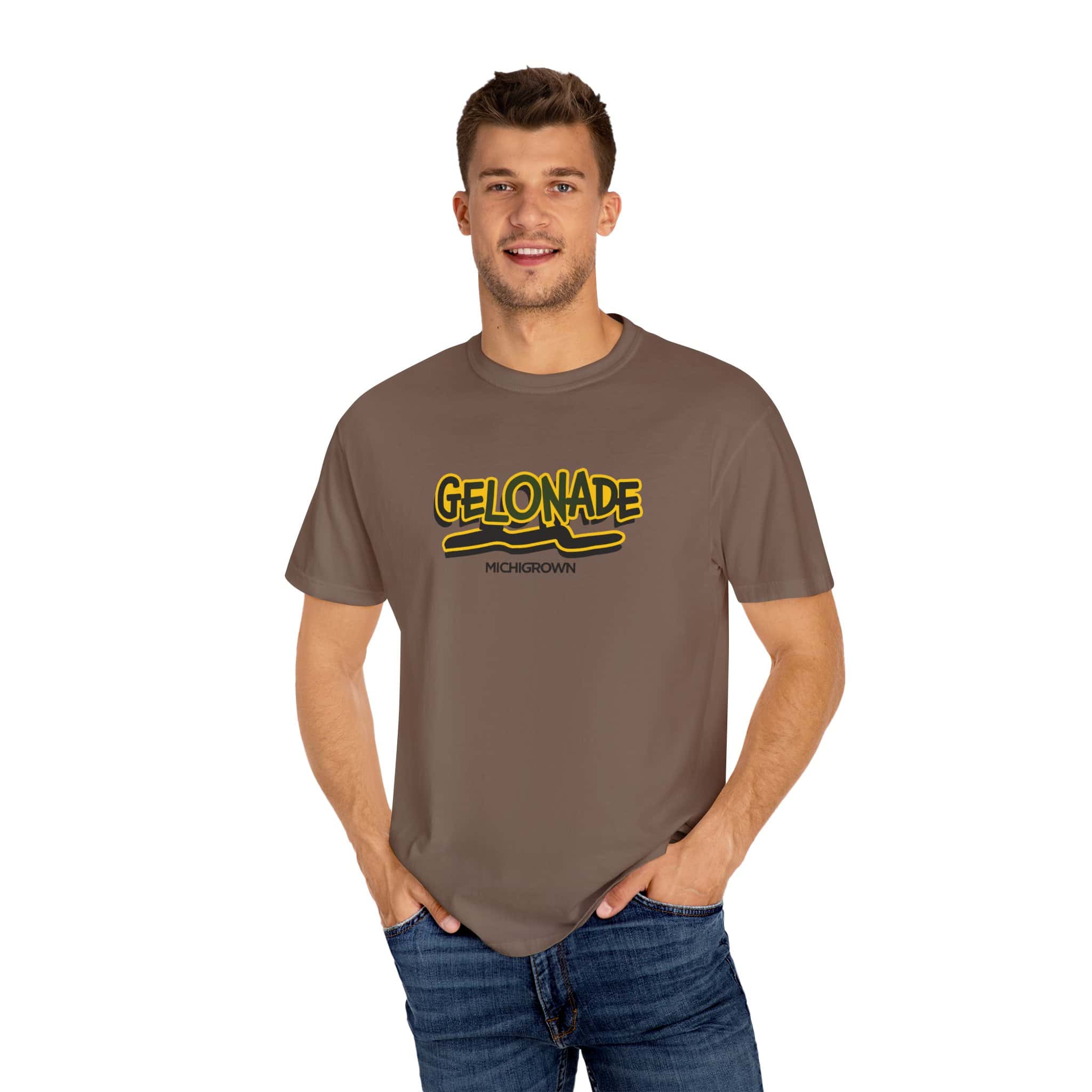 Men's Gelonade T-shirt with Michigan Grown logo.