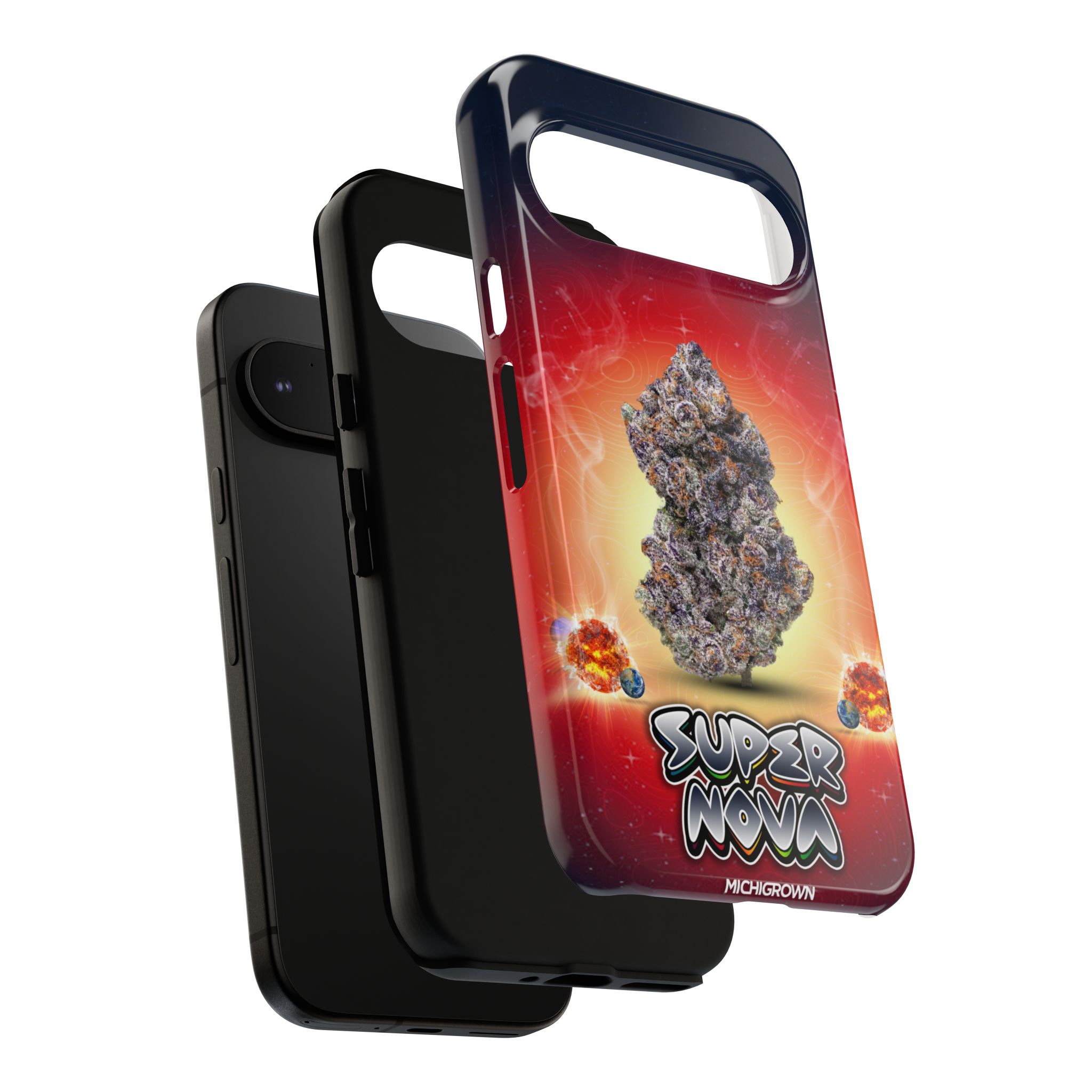 Phone case with Super Nova design featuring a cosmic explosion and asteroid.