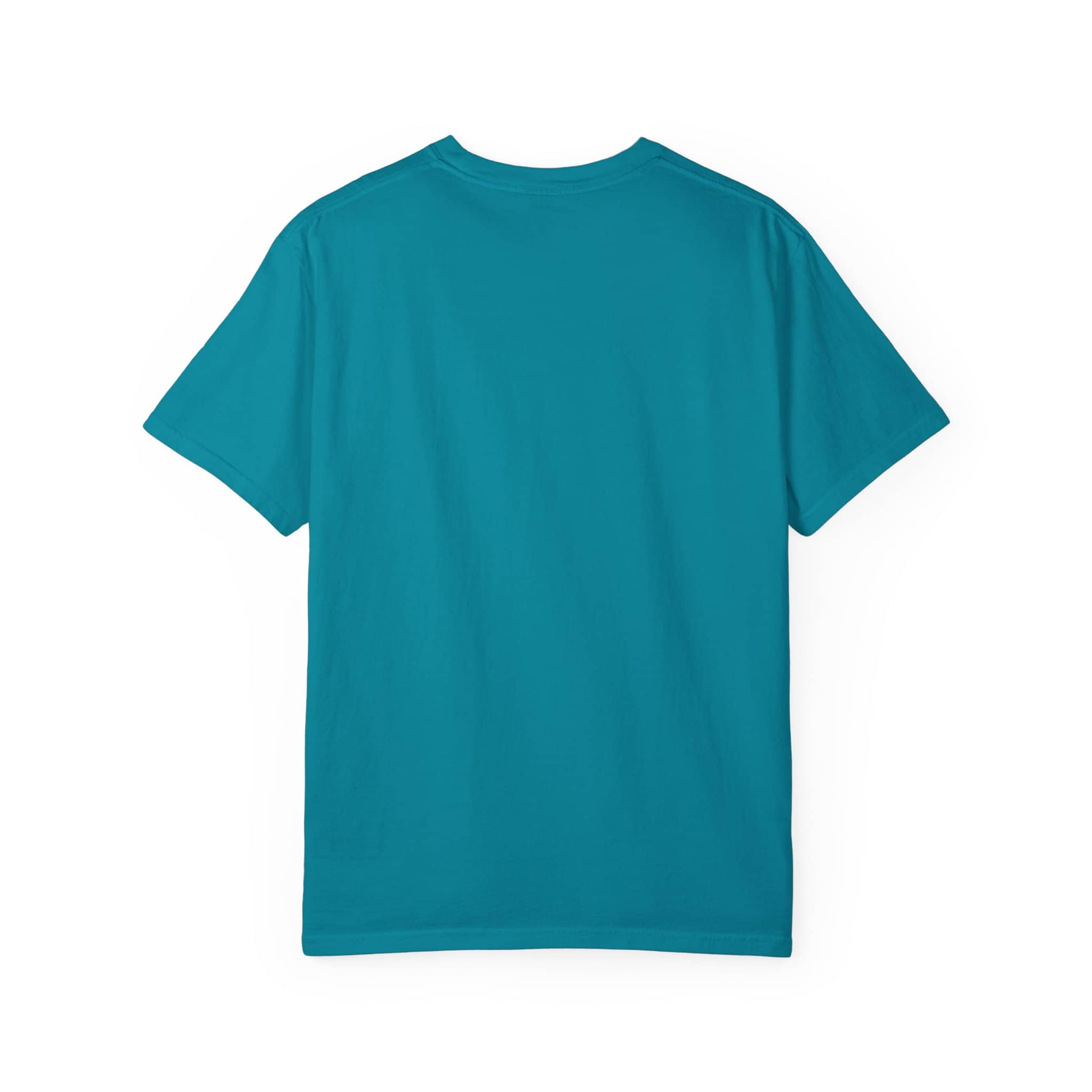Solid blue T-shirt with round neck, plain design, front view.