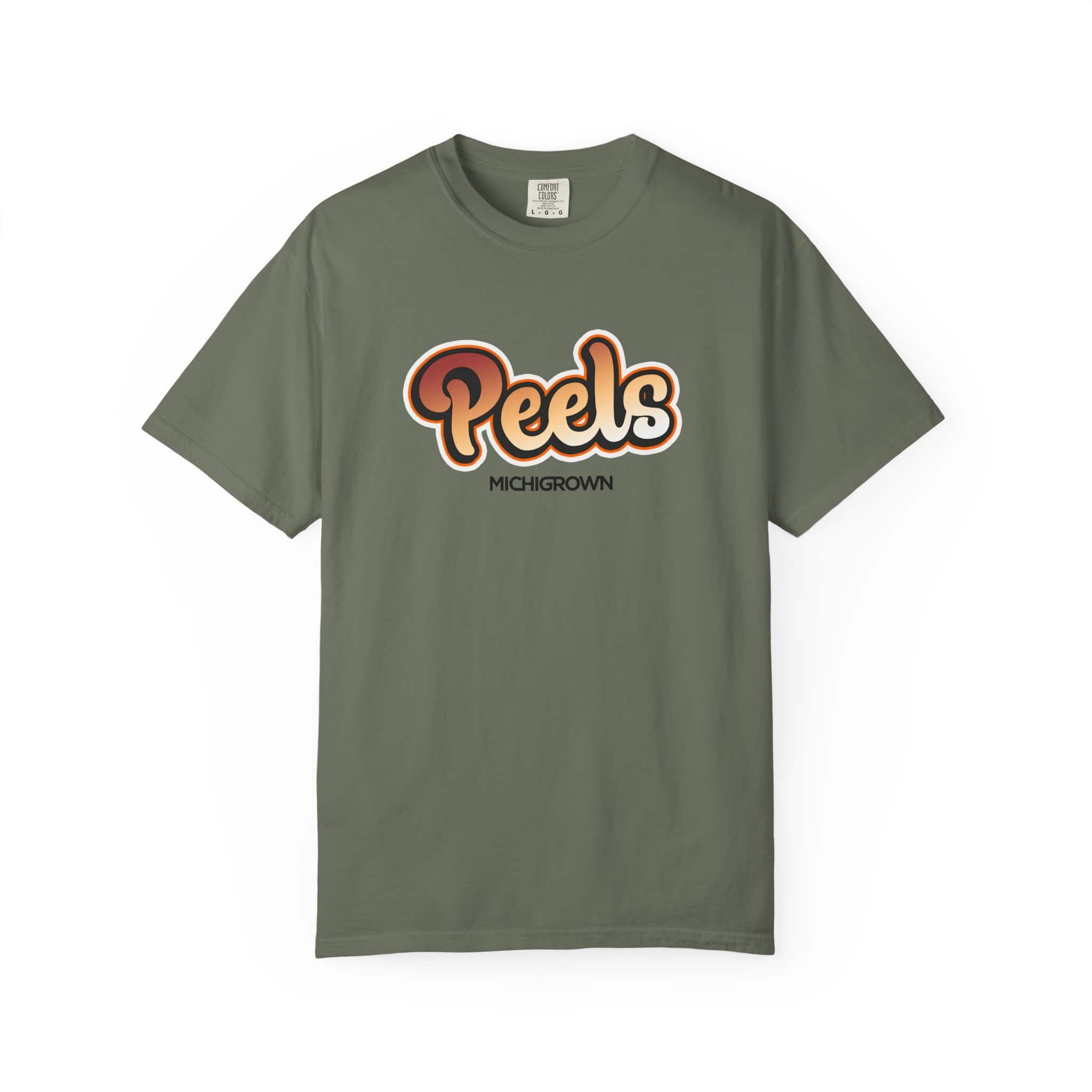 Green T-shirt with Michigrown Peds logo in orange and black.
