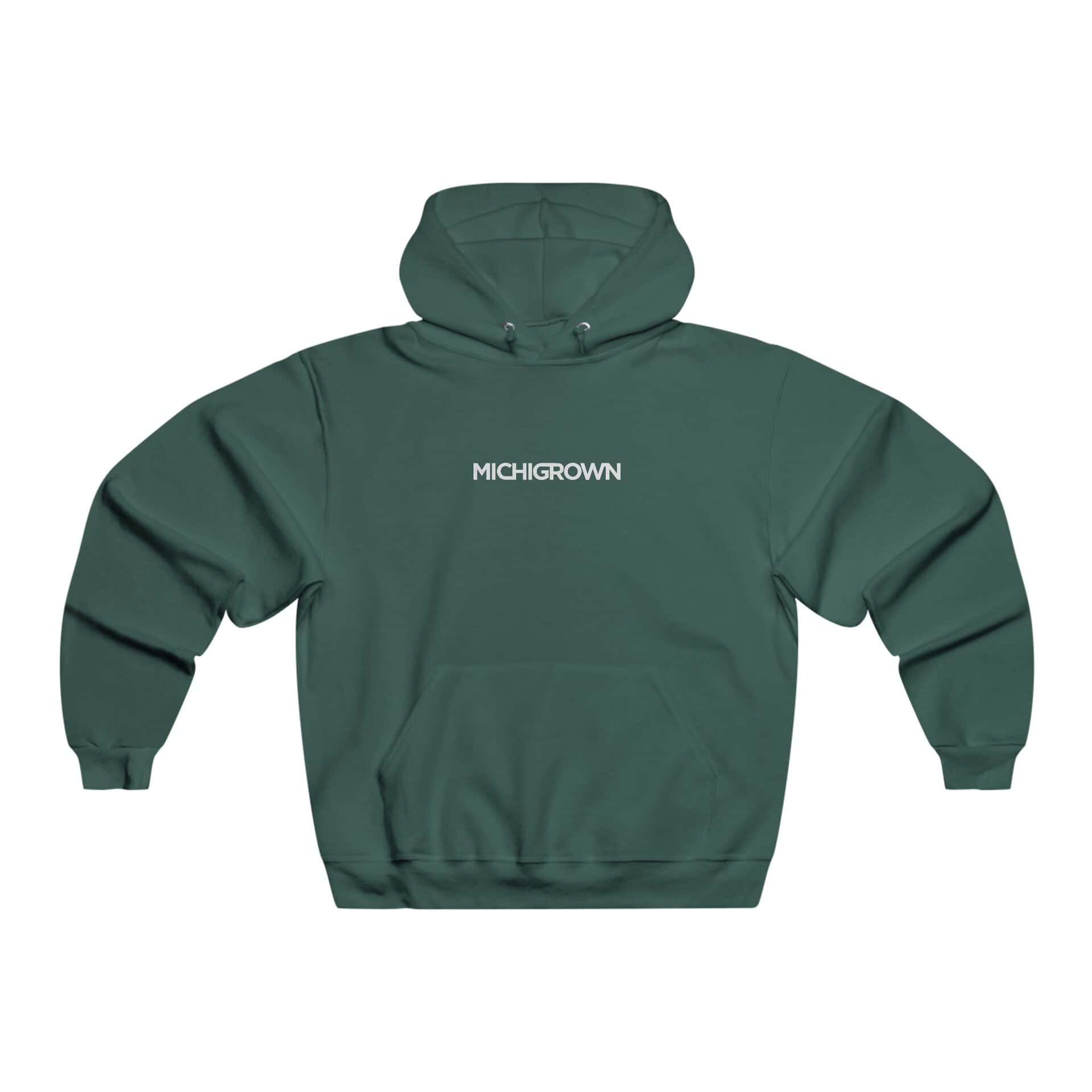 Green hooded sweatshirt with MICHIGROWN logo on front.