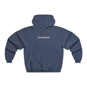 Blue hooded sweatshirt with MichiganGrown logo on front.