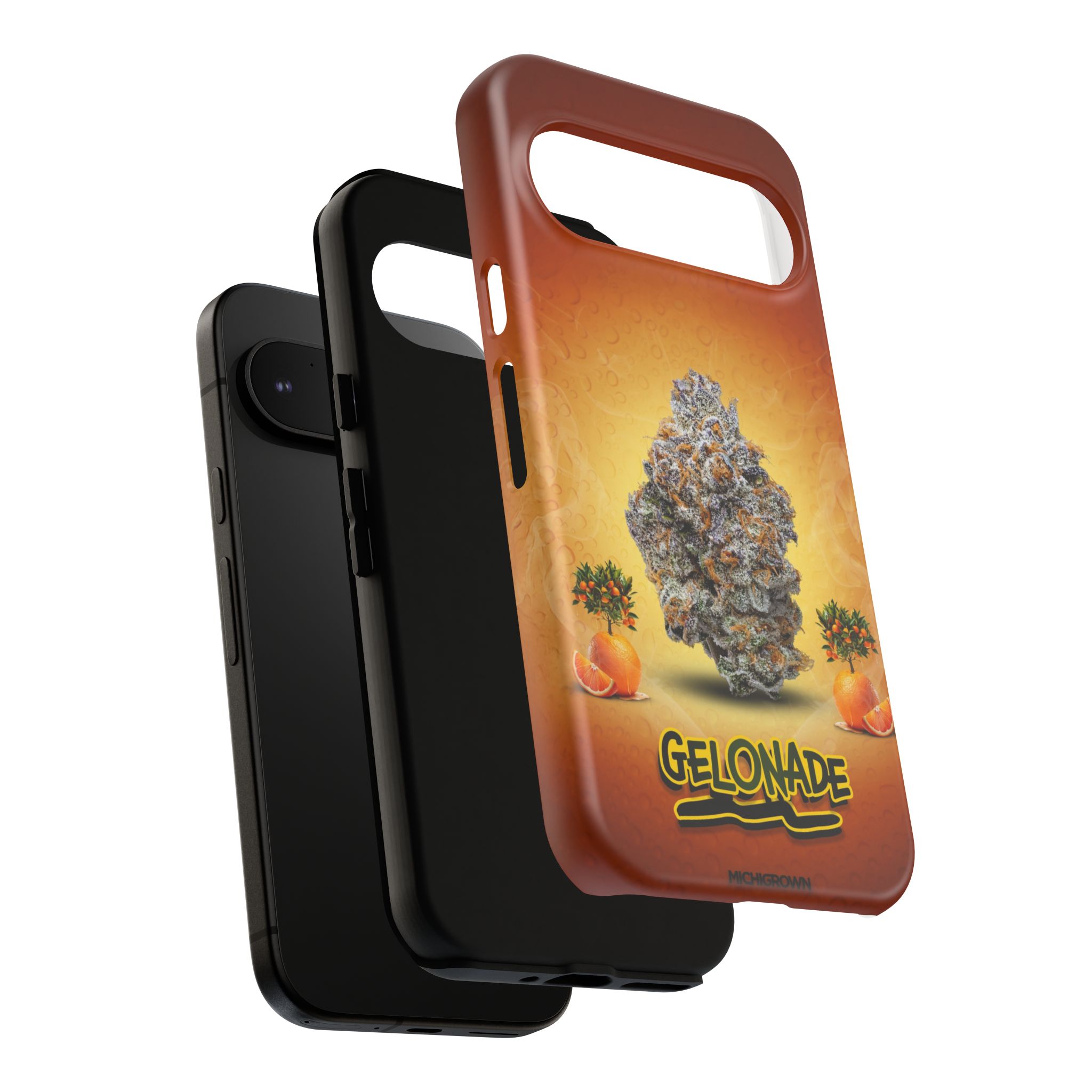 GELONADE phone case featuring cannabis bud graphic and logo.
