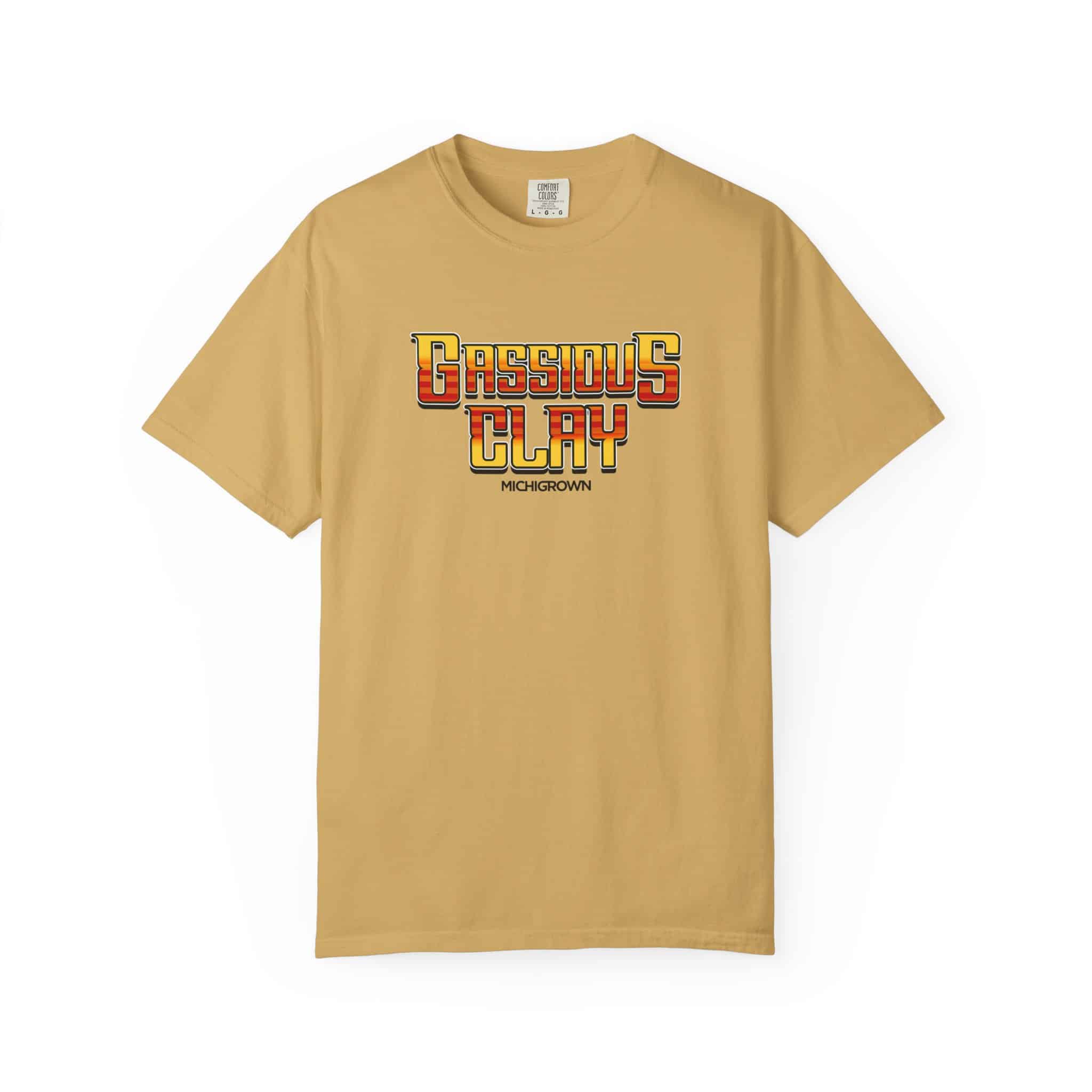 Beige Gassious Clay T-shirt with bold logo print.