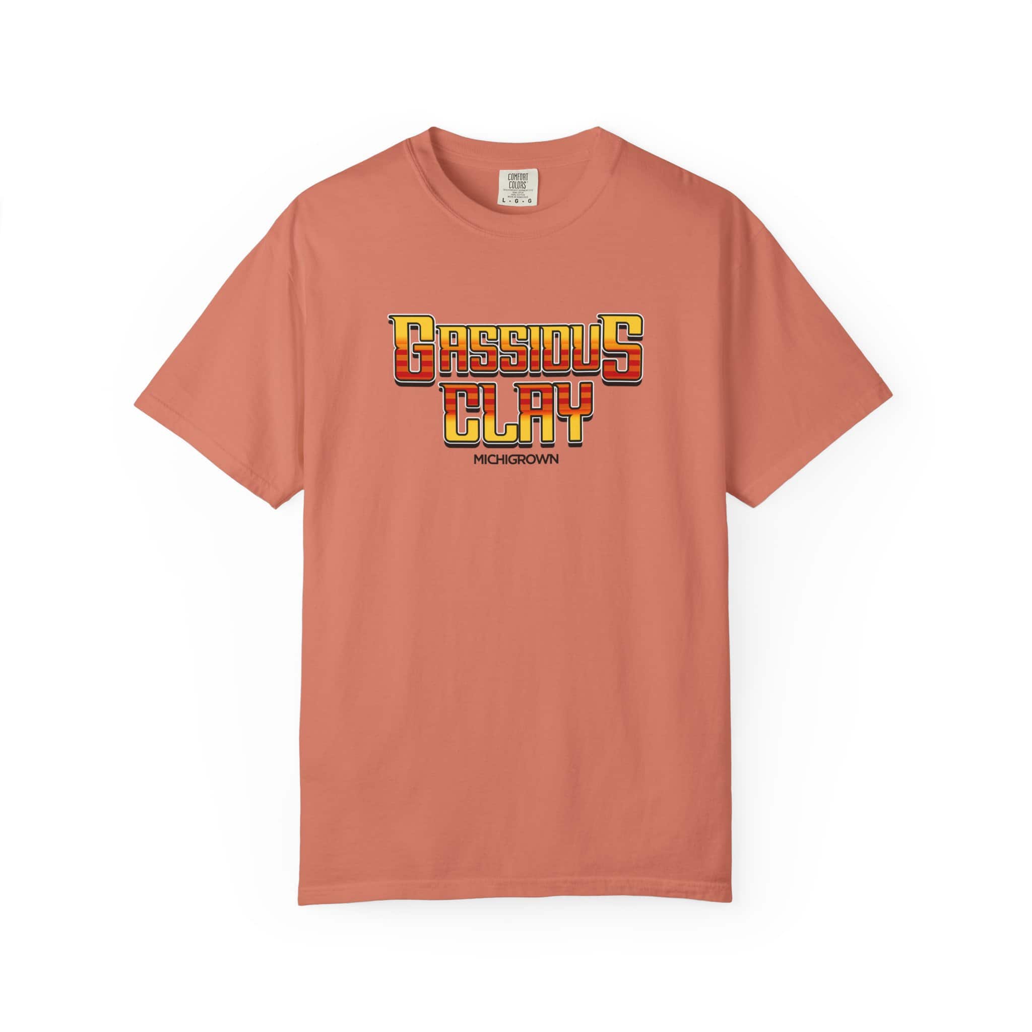 Pink Gassious Clay T-shirt with bold logo design.